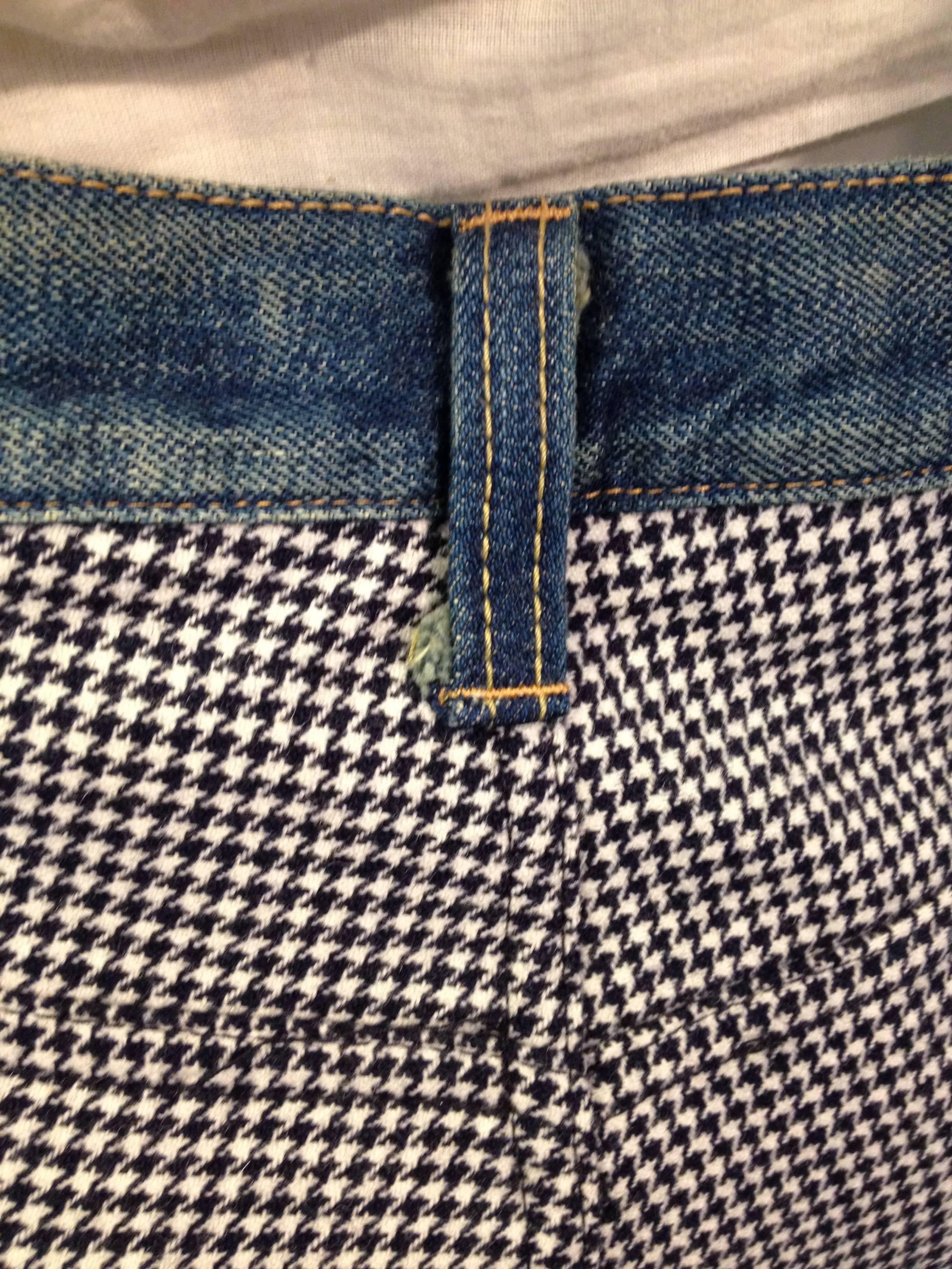 Junya Watanabe Blue Denim and Houndstooth Patchwork Jeans For Sale 1