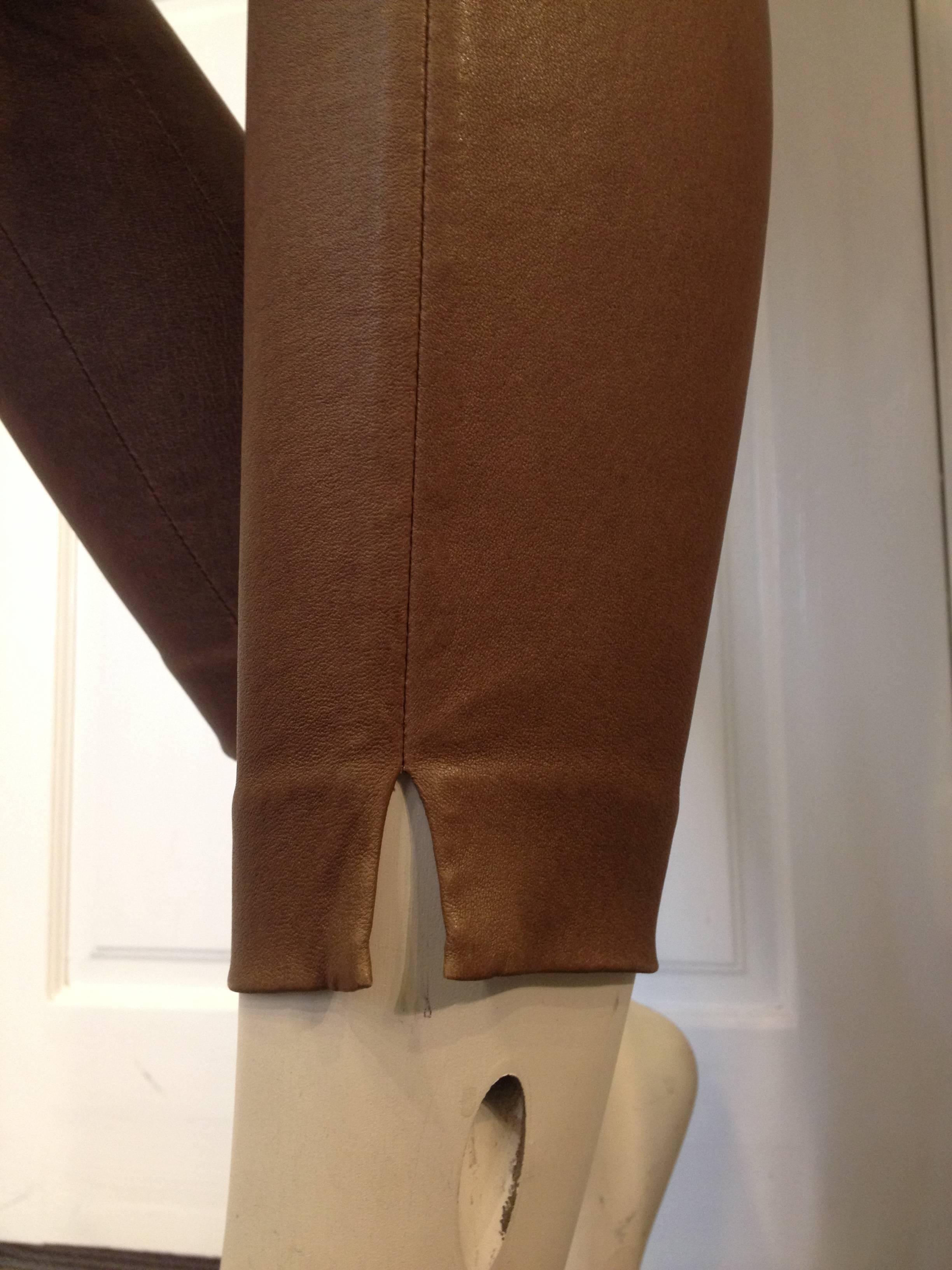 Brunello Cucinelli Toffee Brown Leather Pant Size 38 (2) 5