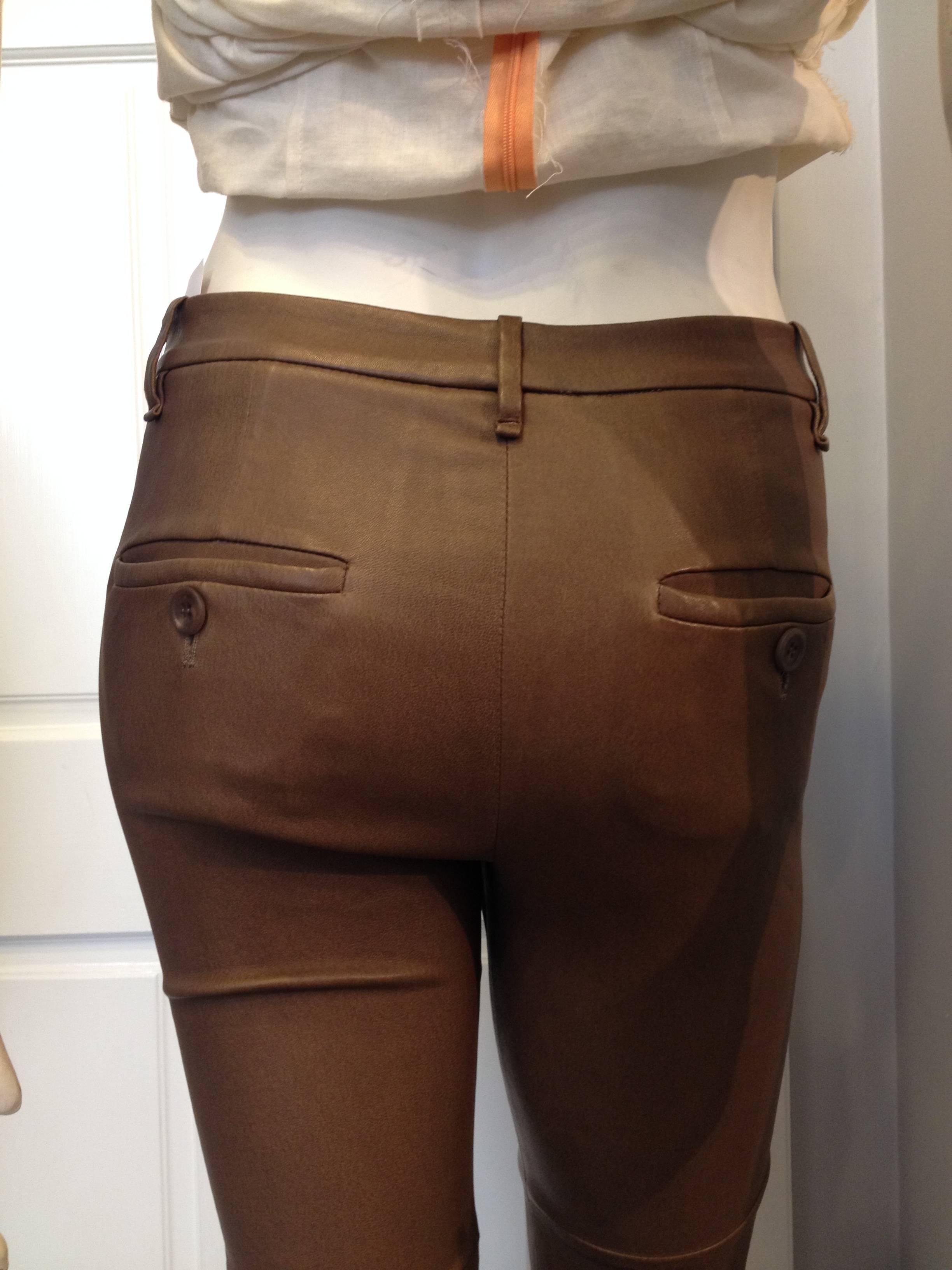 Brunello Cucinelli Toffee Brown Leather Pant Size 38 (2) 2