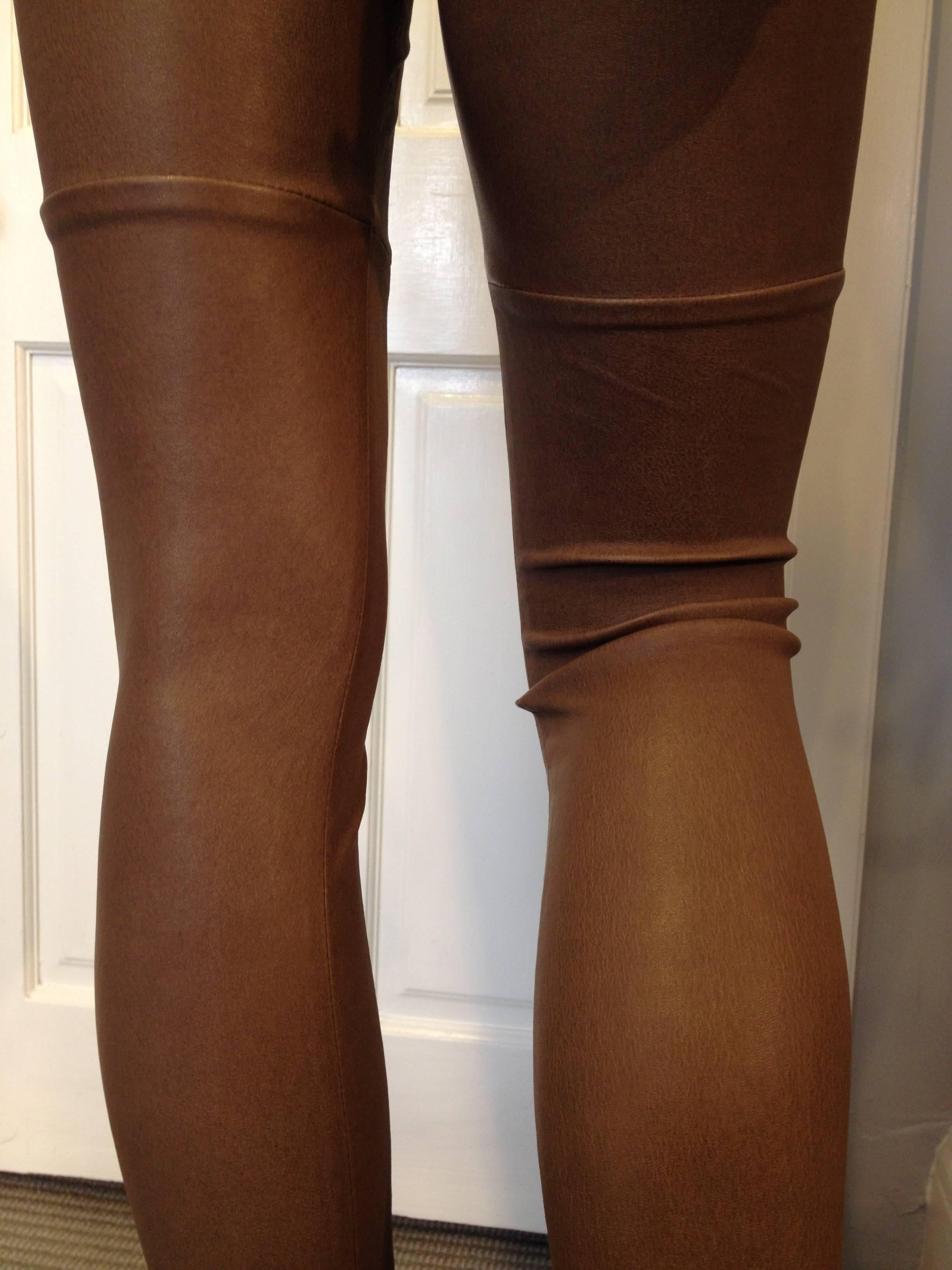 Brunello Cucinelli Toffee Brown Leather Pant Size 38 (2) 4