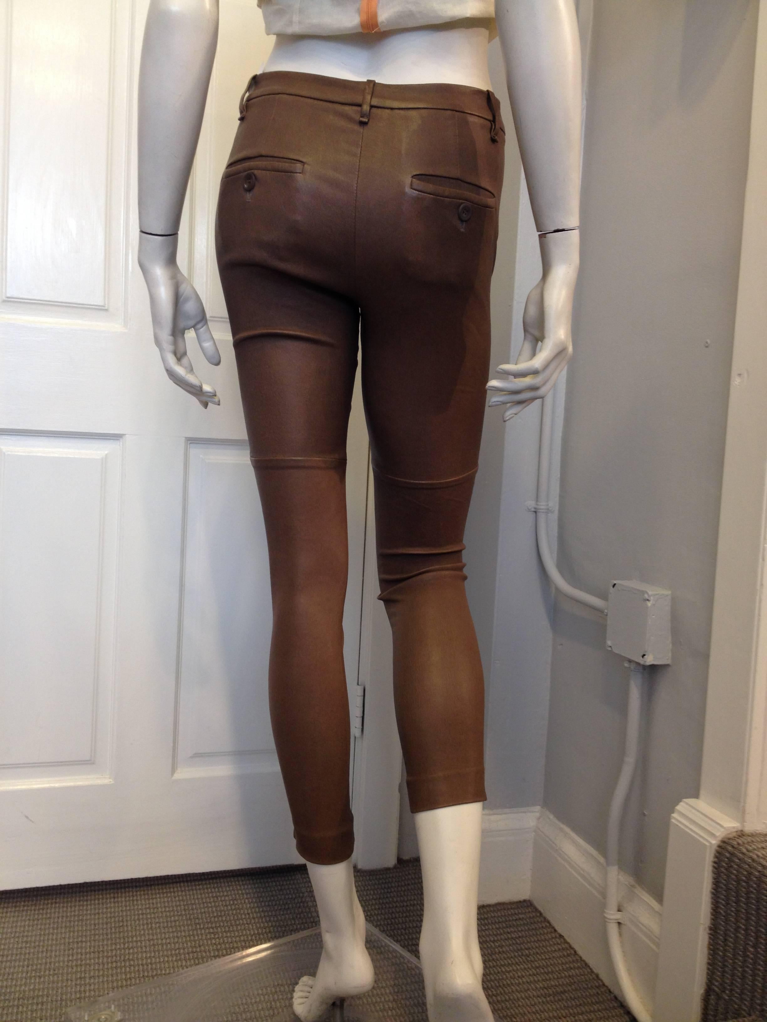 Brunello Cucinelli Toffee Brown Leather Pant Size 38 (2) In Excellent Condition In San Francisco, CA