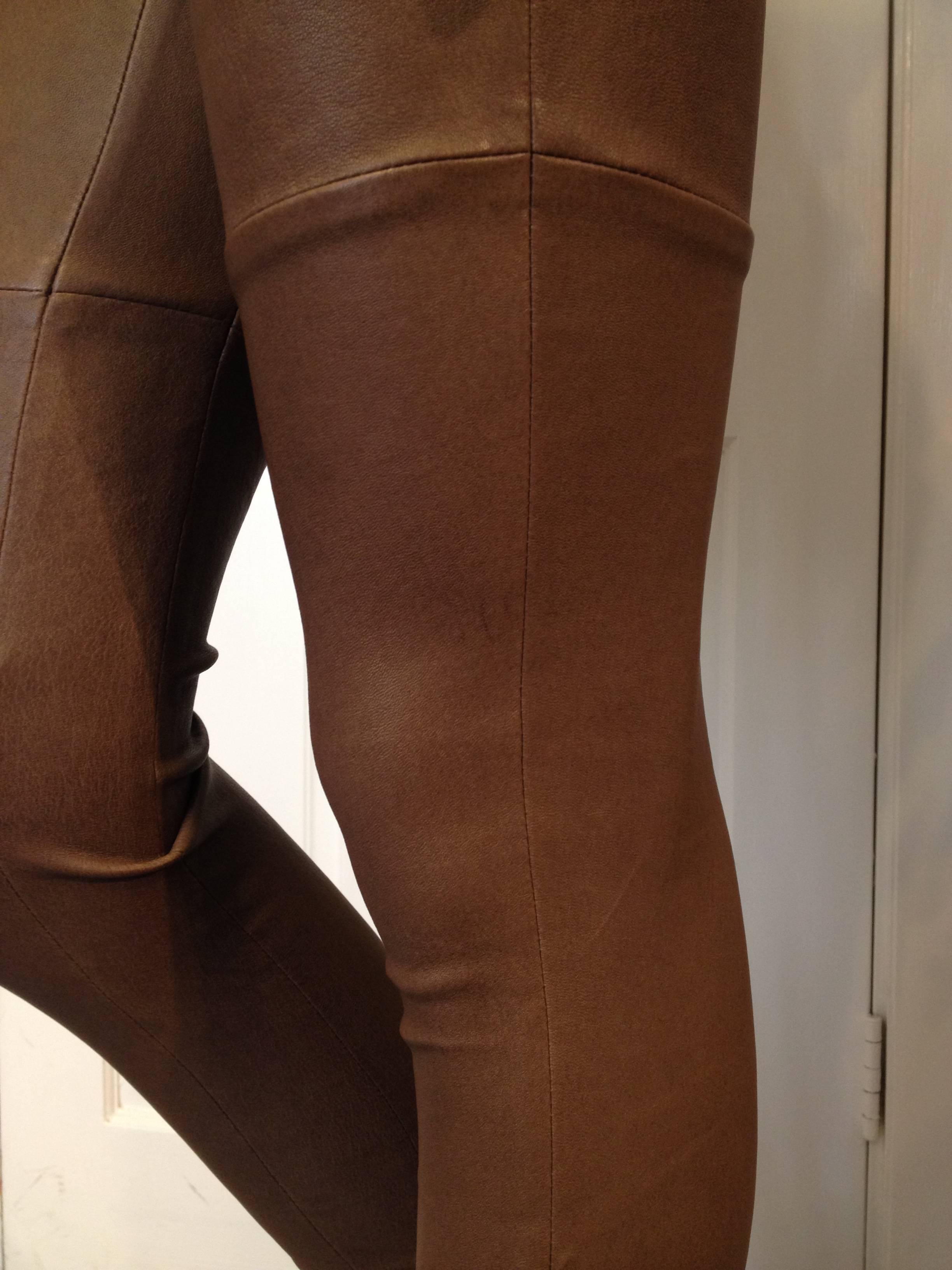Brunello Cucinelli Toffee Brown Leather Pant Size 38 (2) 3