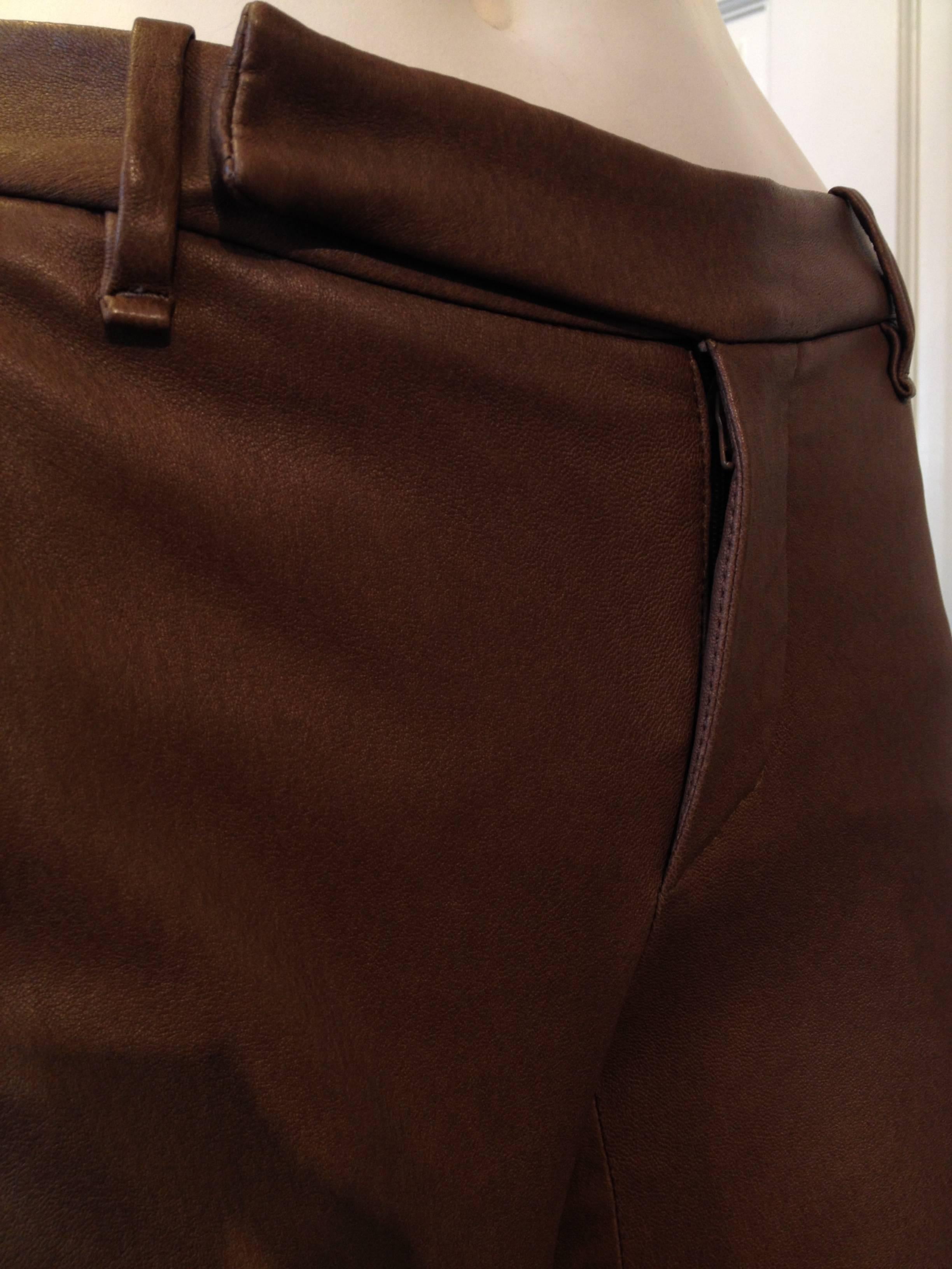 Women's Brunello Cucinelli Toffee Brown Leather Pant Size 38 (2)