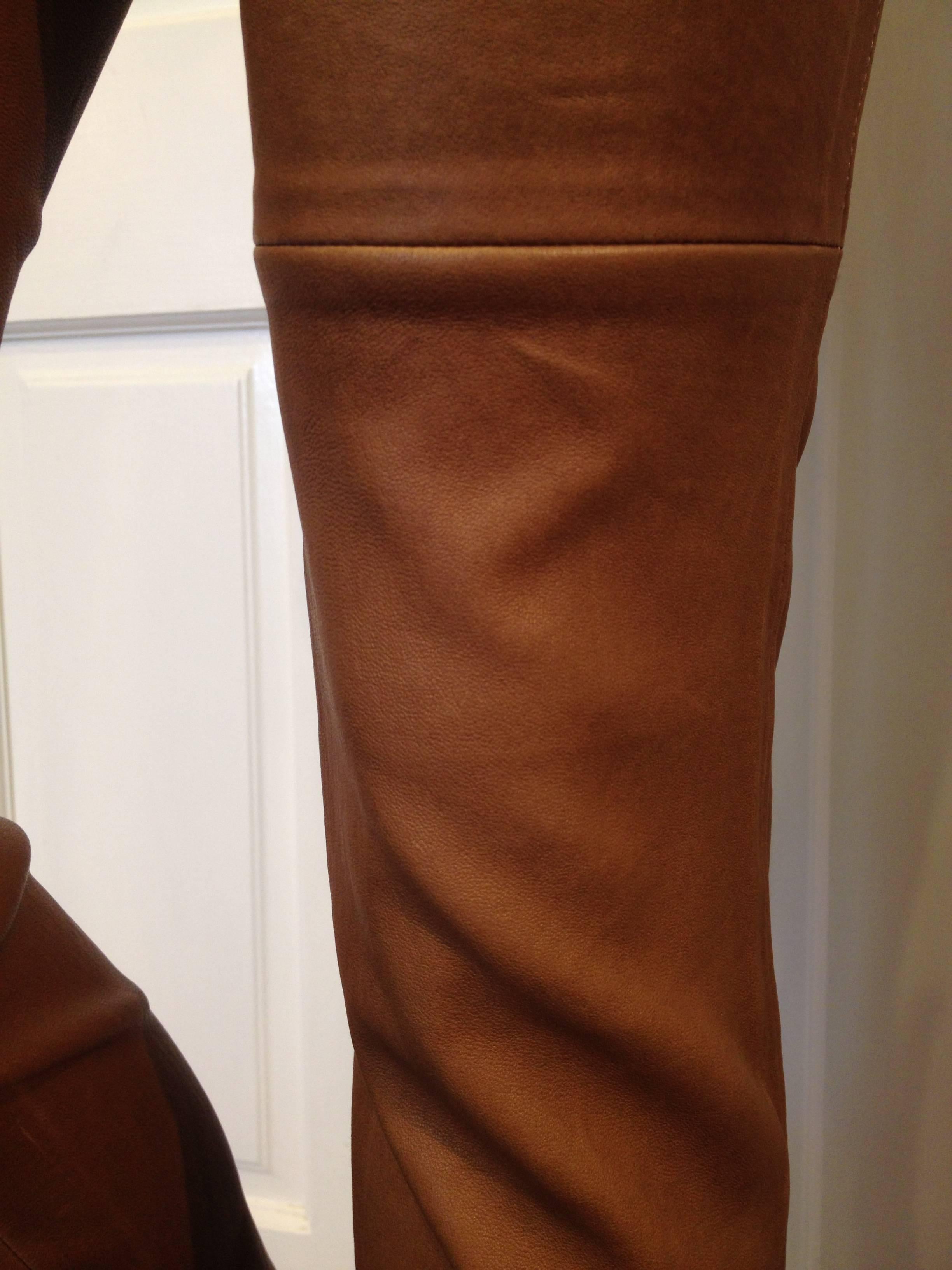 Stouls Caramel Brown Leather Pant Size S 3