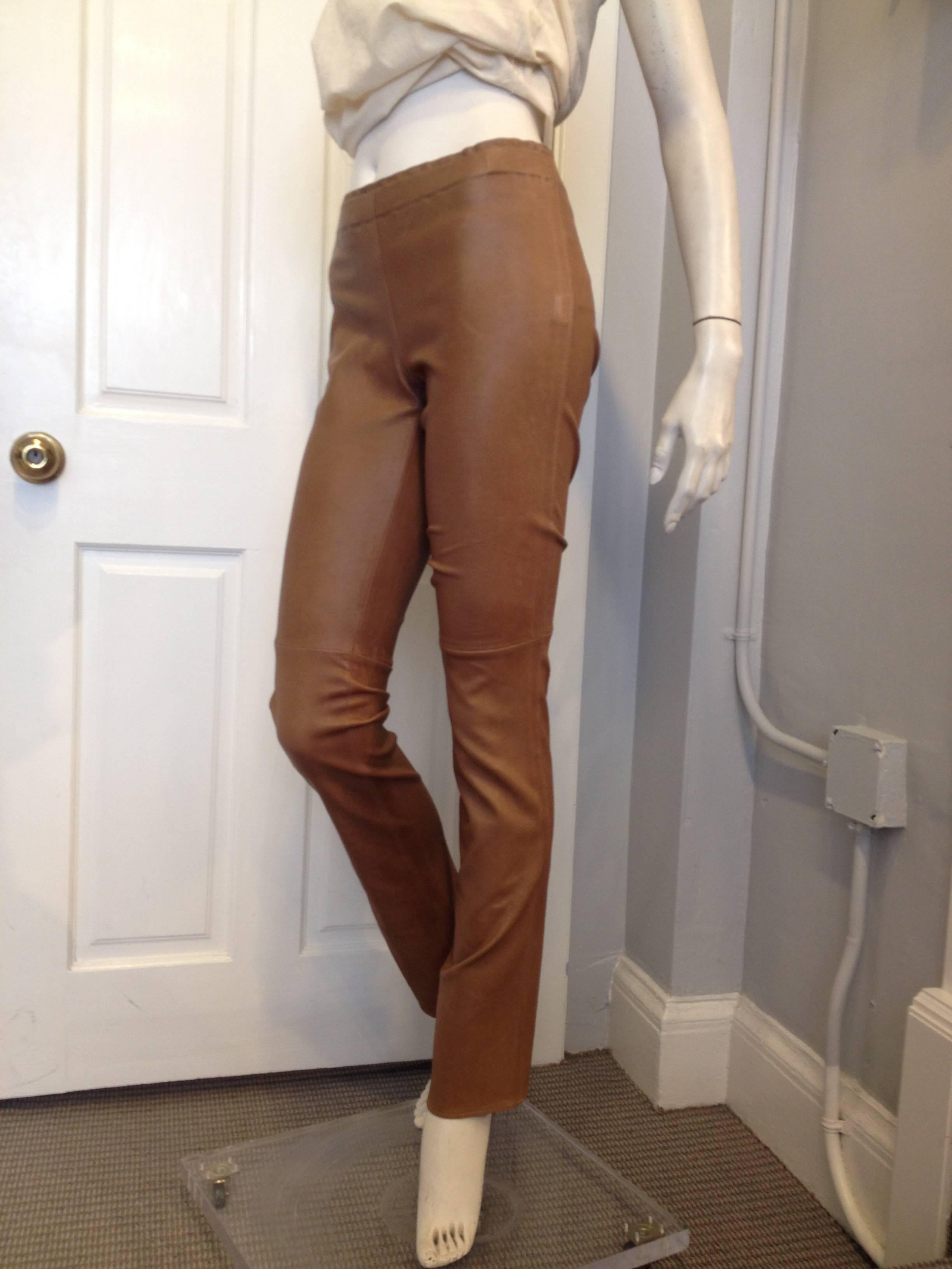 Beautifully soft leather and a classic fit make this leather pant by Stouls truly timeless. The straight leg and elasticized waistband are easy and casual, while the deep caramelly color and the ultrasoft texture are totally luxurious. Stouls is