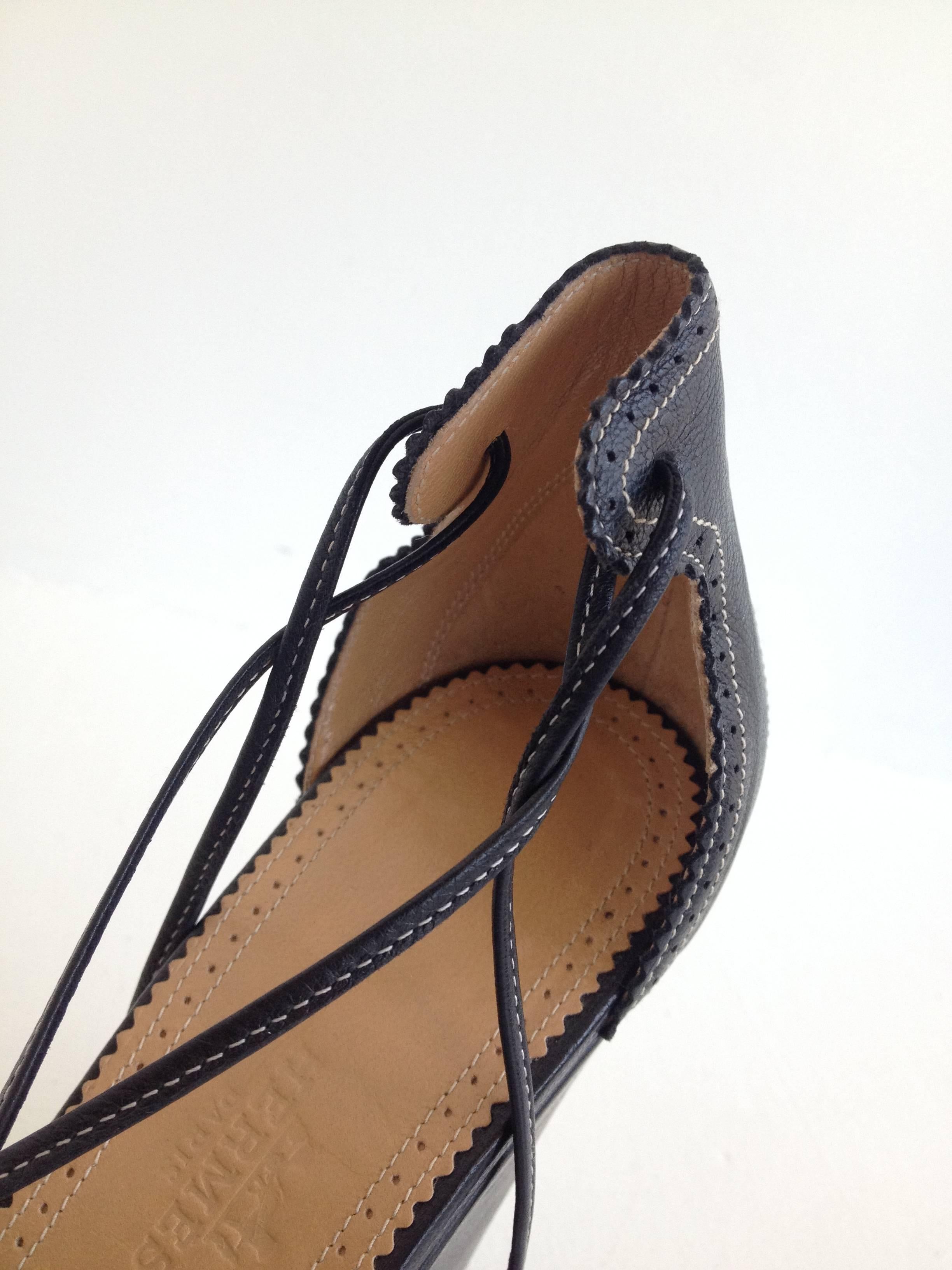 Hermes Black Leather Sandal Wedges Size 38 (7.5) 1