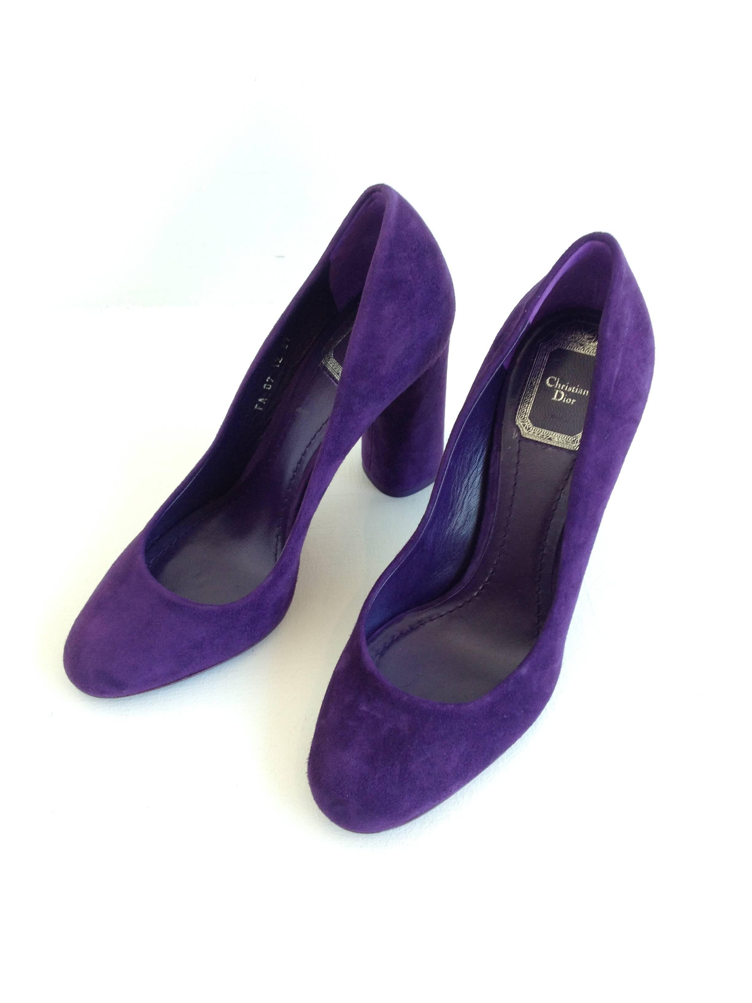 Black Christian Dior Purple Suede Block Heeled Pumps Size 37 (6.5)