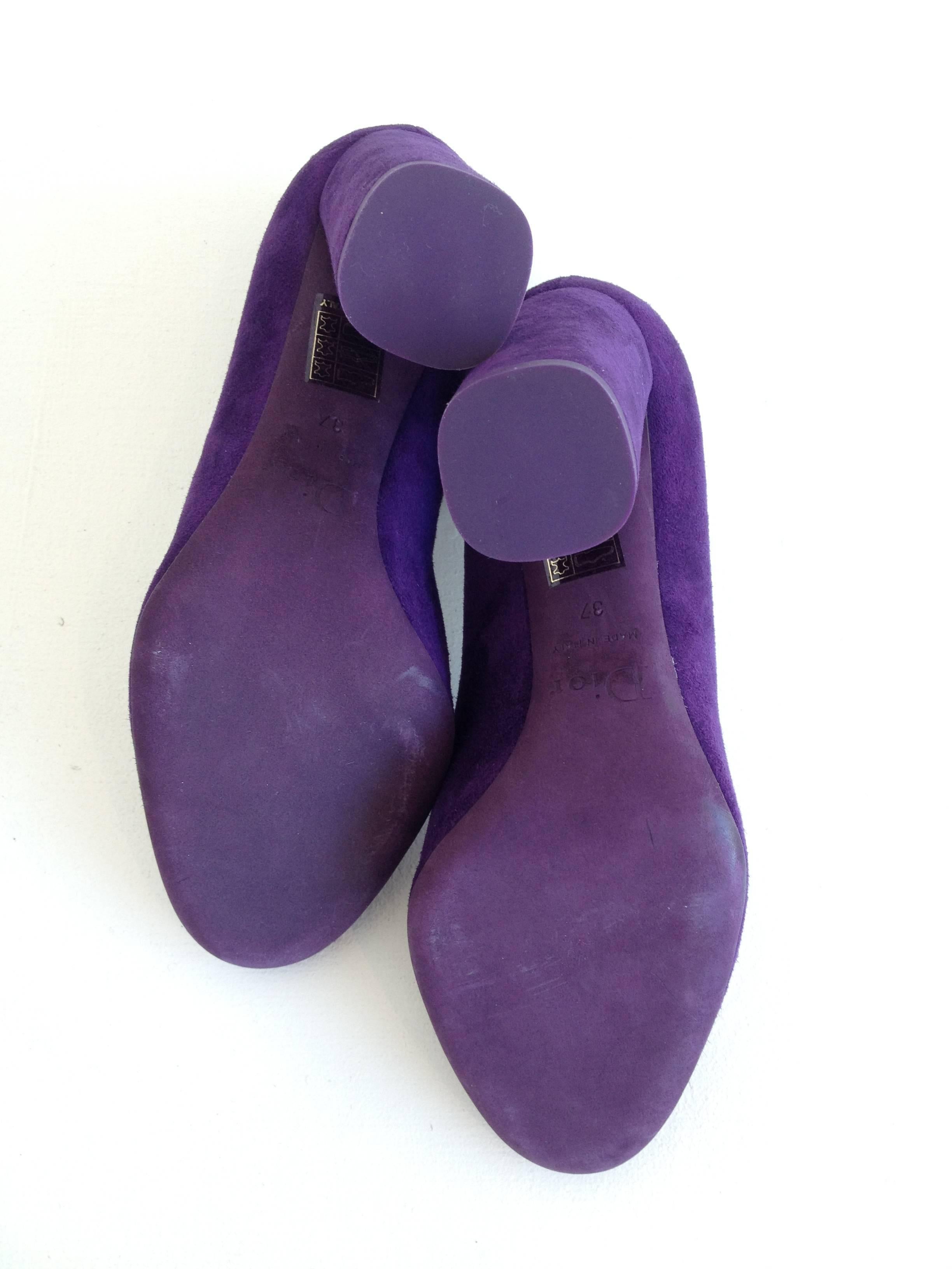 Christian Dior Purple Suede Block Heeled Pumps Size 37 (6.5) 2
