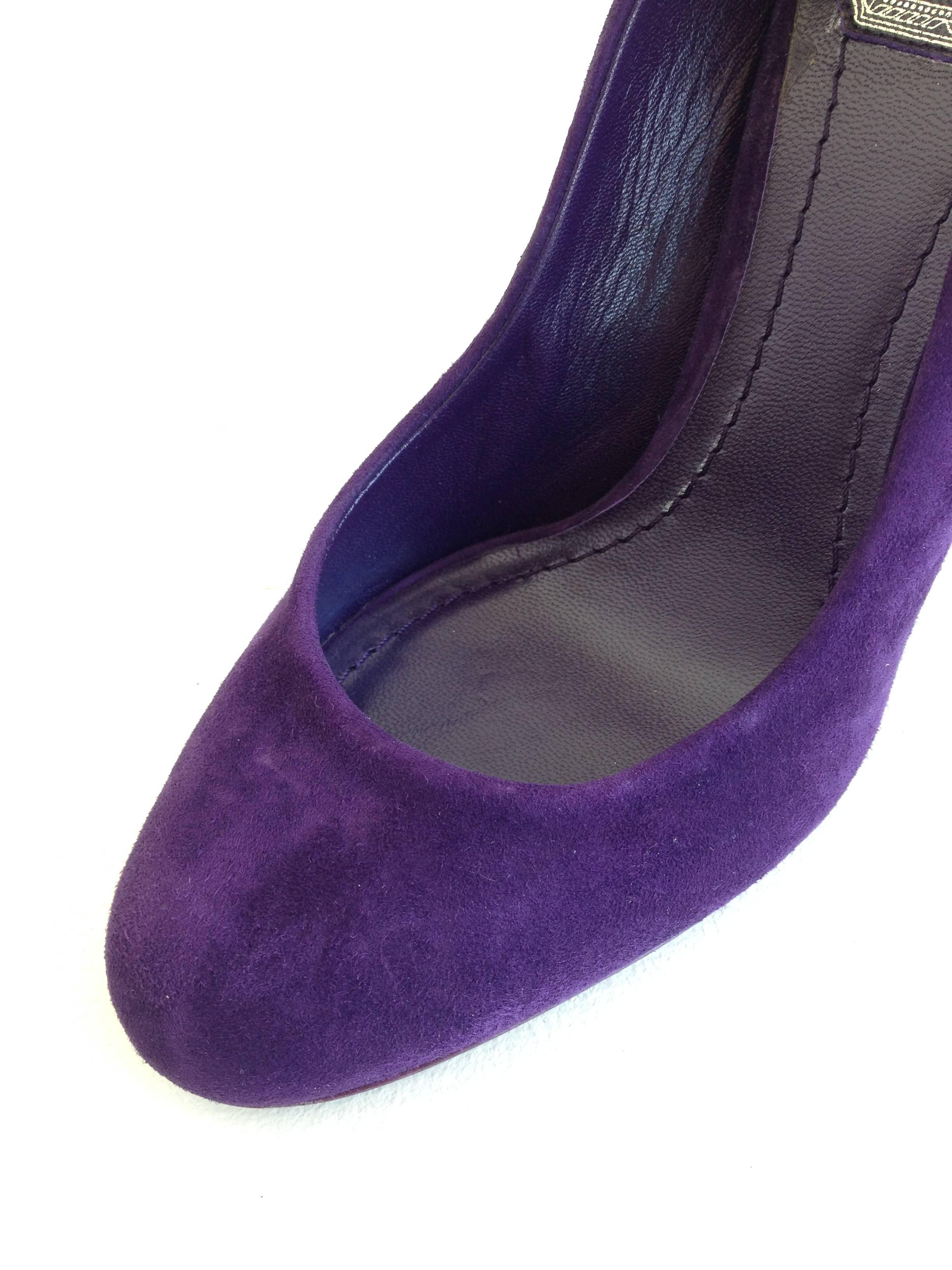 Women's Christian Dior Purple Suede Block Heeled Pumps Size 37 (6.5)