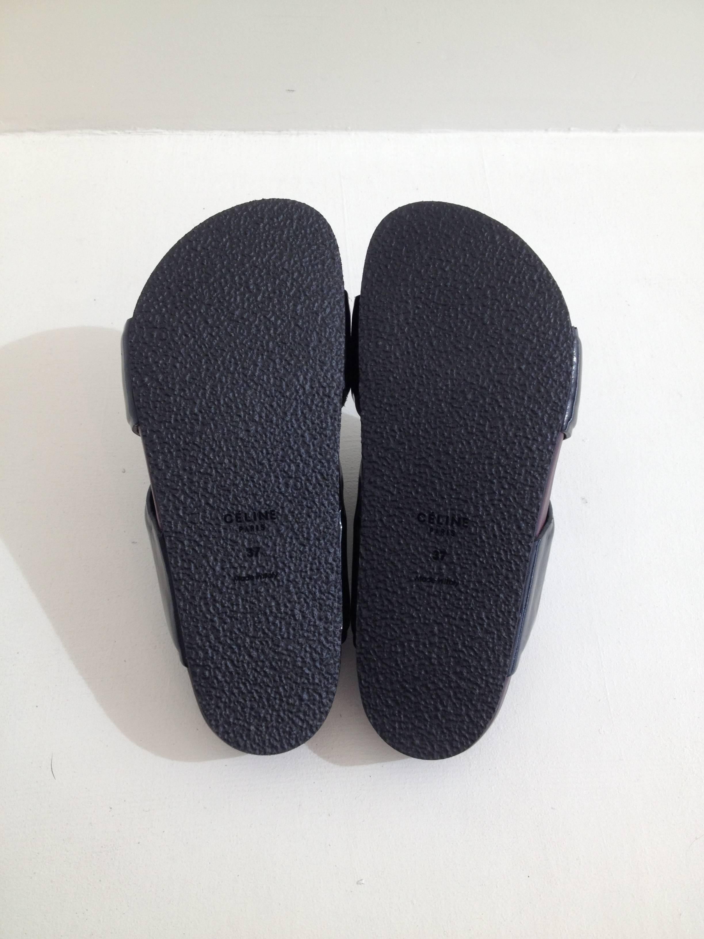 Women's Celine Black and Burgundy Slides Size 37 (6.5)