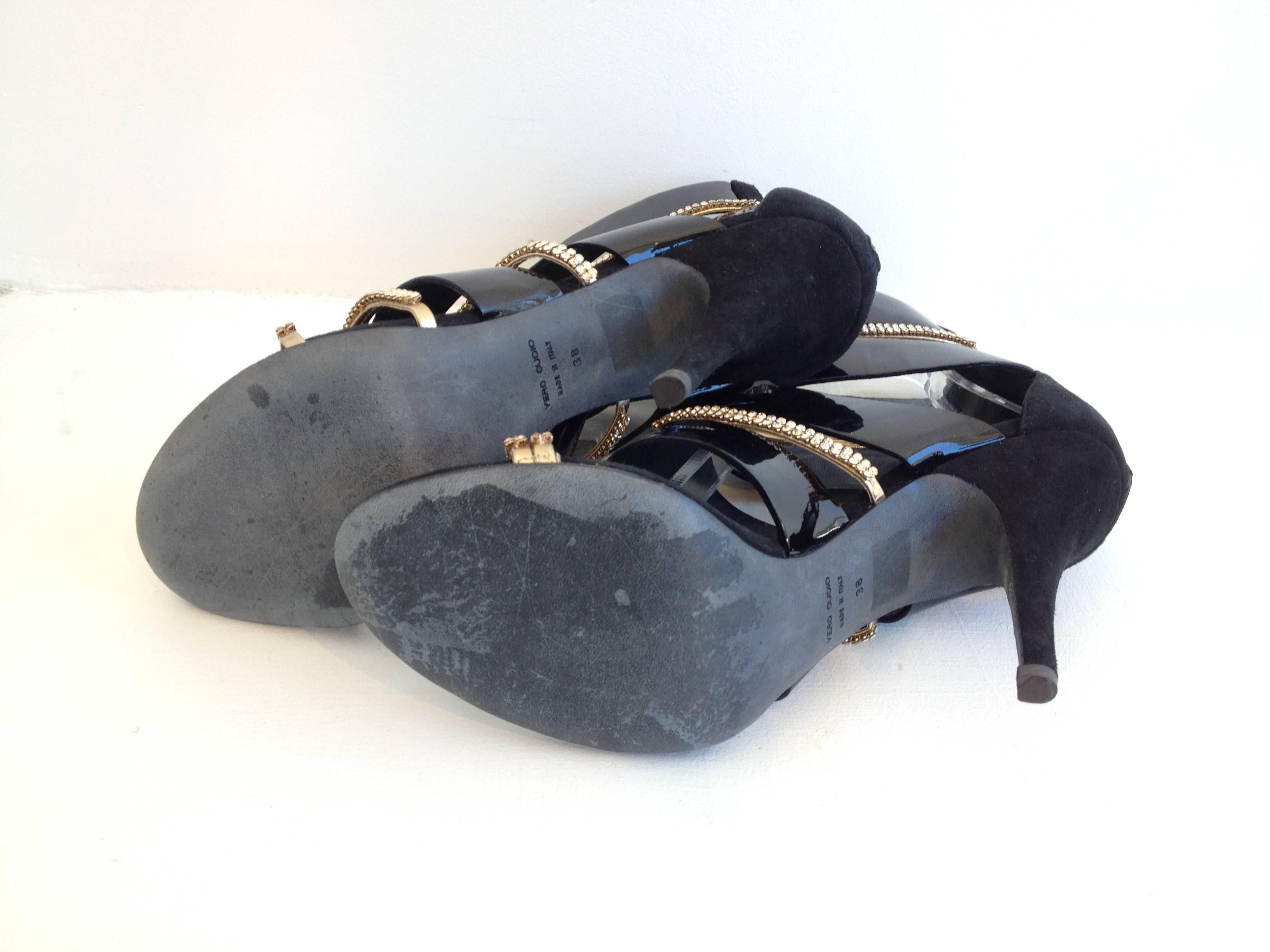 Giuseppe Zanotti pour Balmain Black Patent Cutout Heels Size 38 3
