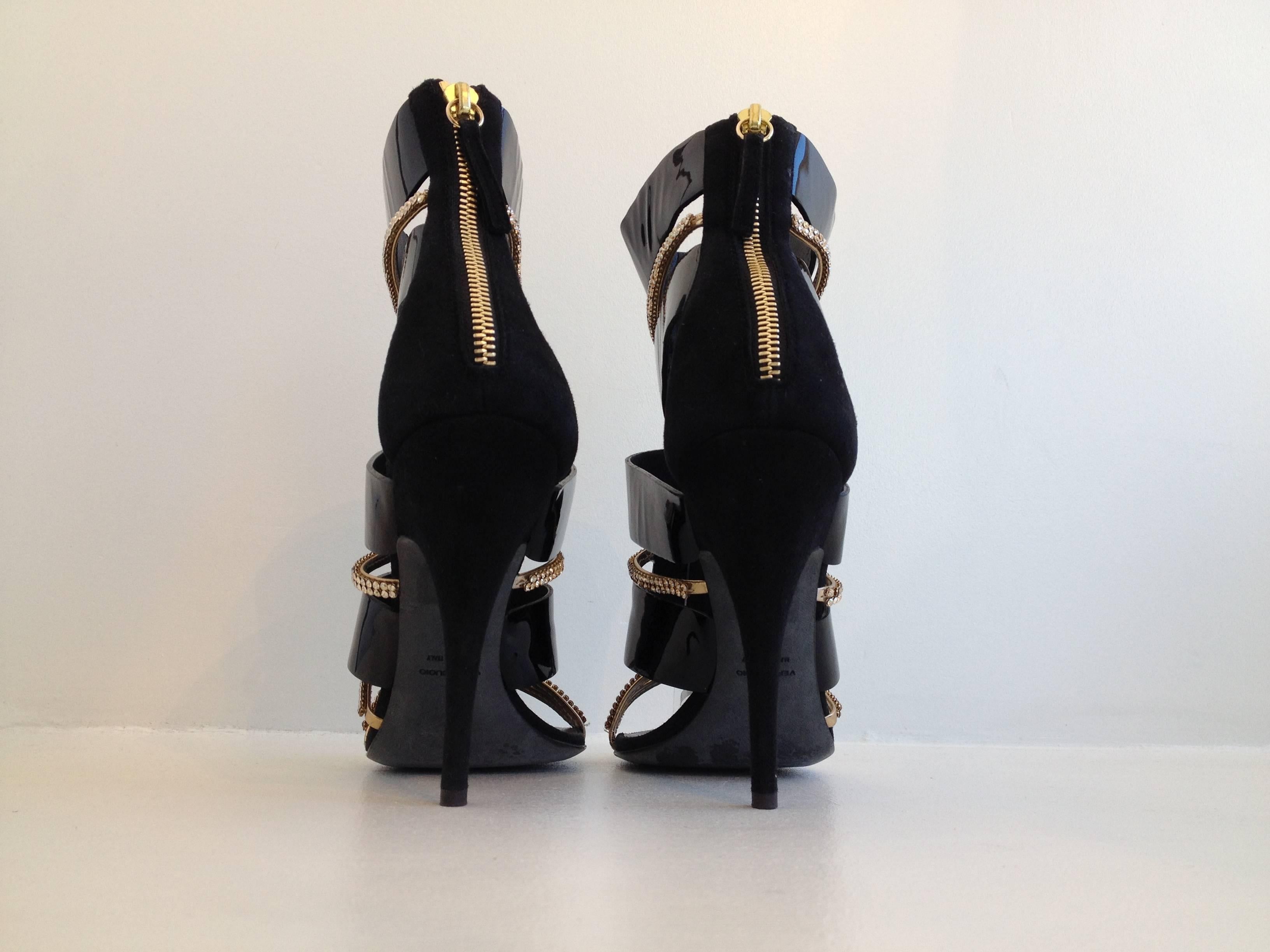 Women's Giuseppe Zanotti pour Balmain Black Patent Cutout Heels Size 38