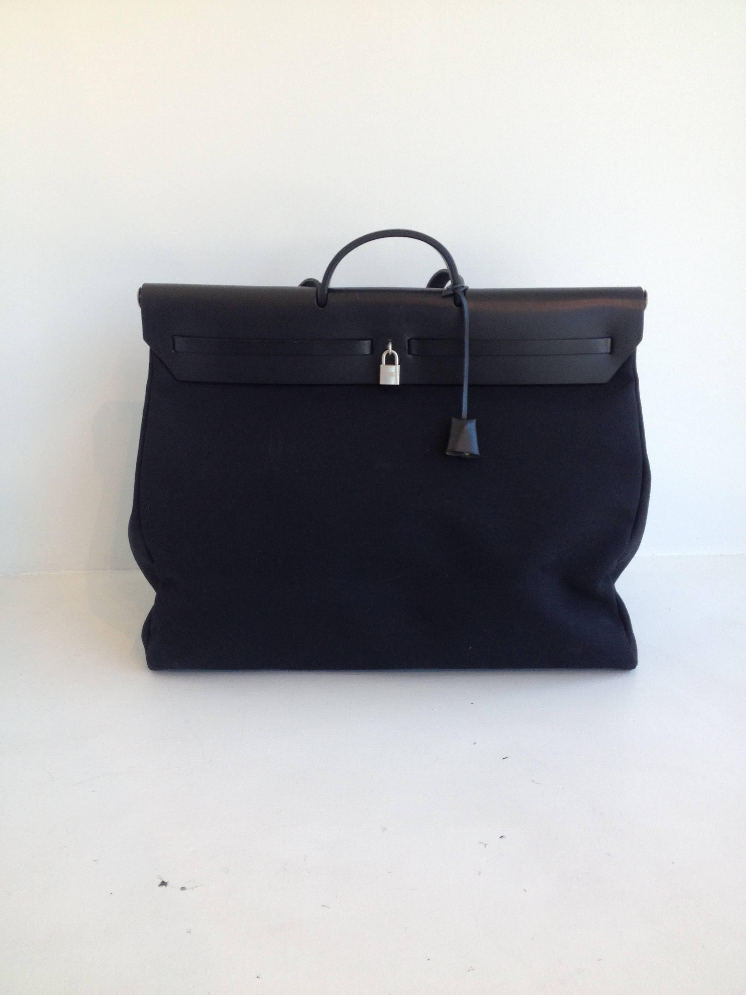 Hermes Black Leather and Toile Herbag XL 2-in-1 Luggage In Excellent Condition In San Francisco, CA