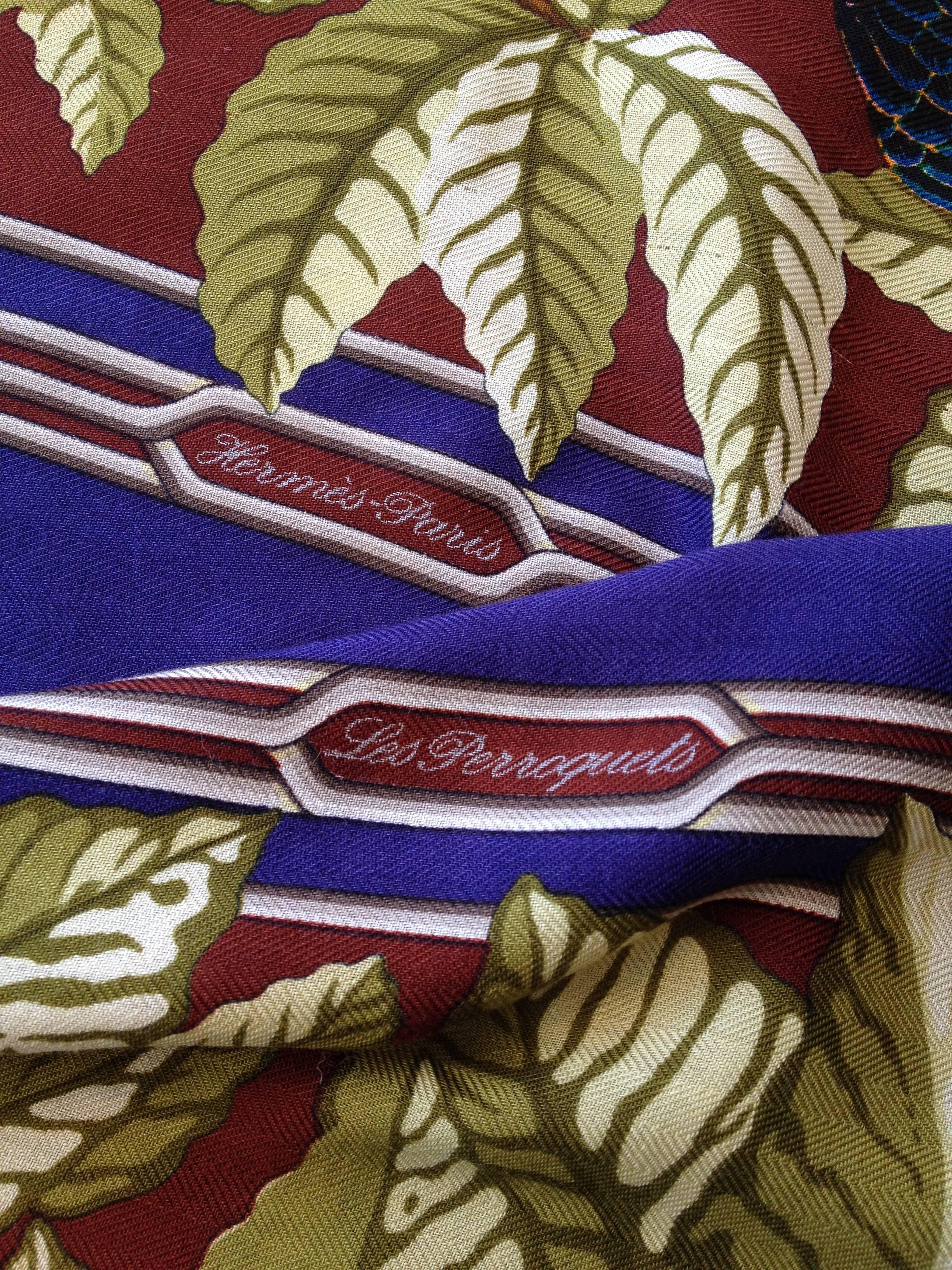 Hermes Cashmere and Silk Les Perroquets Scarf 90cm 3