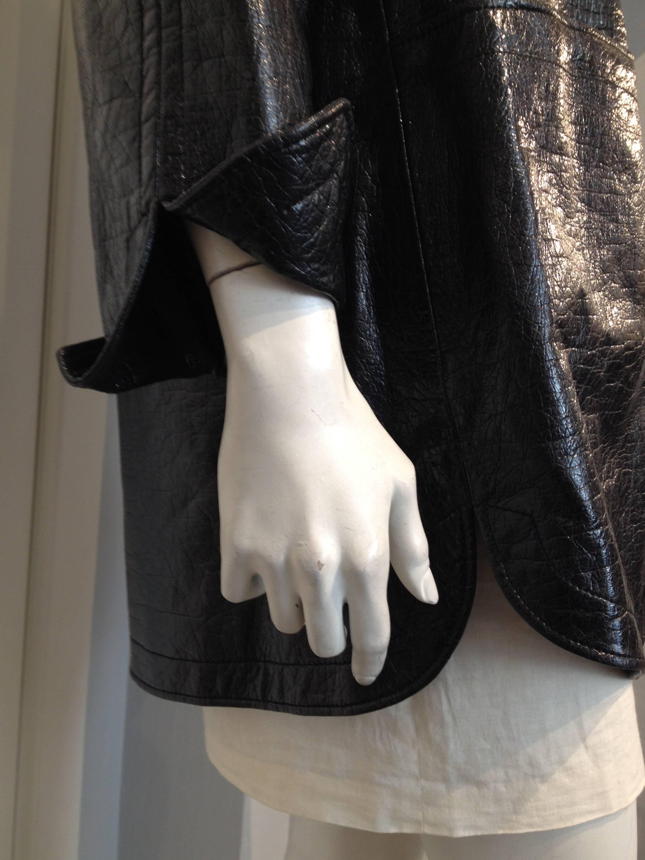 Balenciaga Black Shiny Textured Coat Size 36 (4) 5