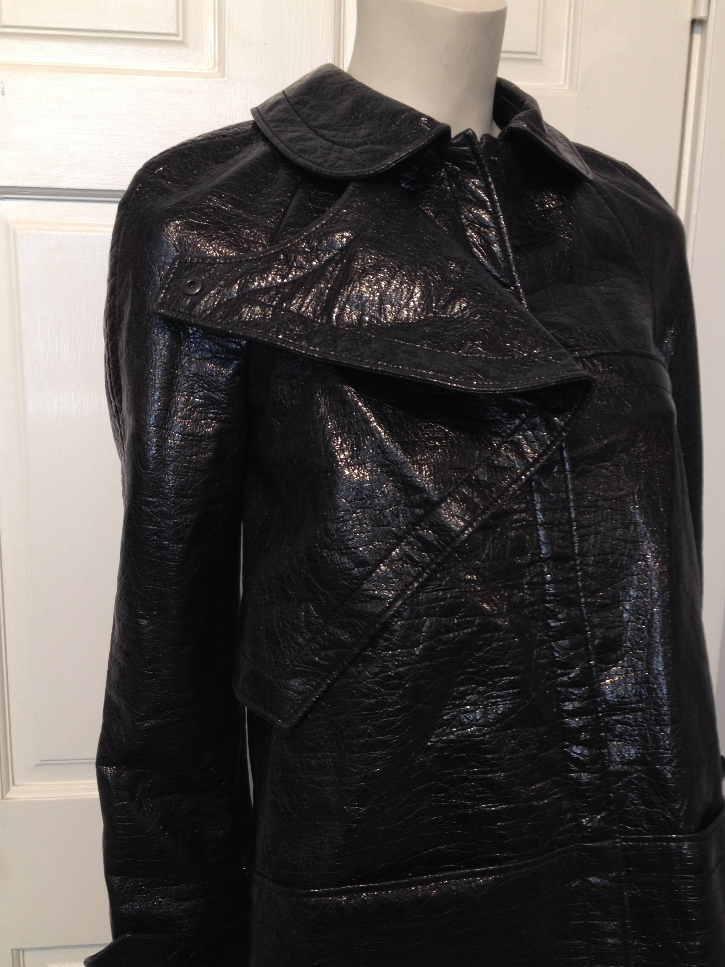 Women's Balenciaga Black Shiny Textured Coat Size 36 (4)