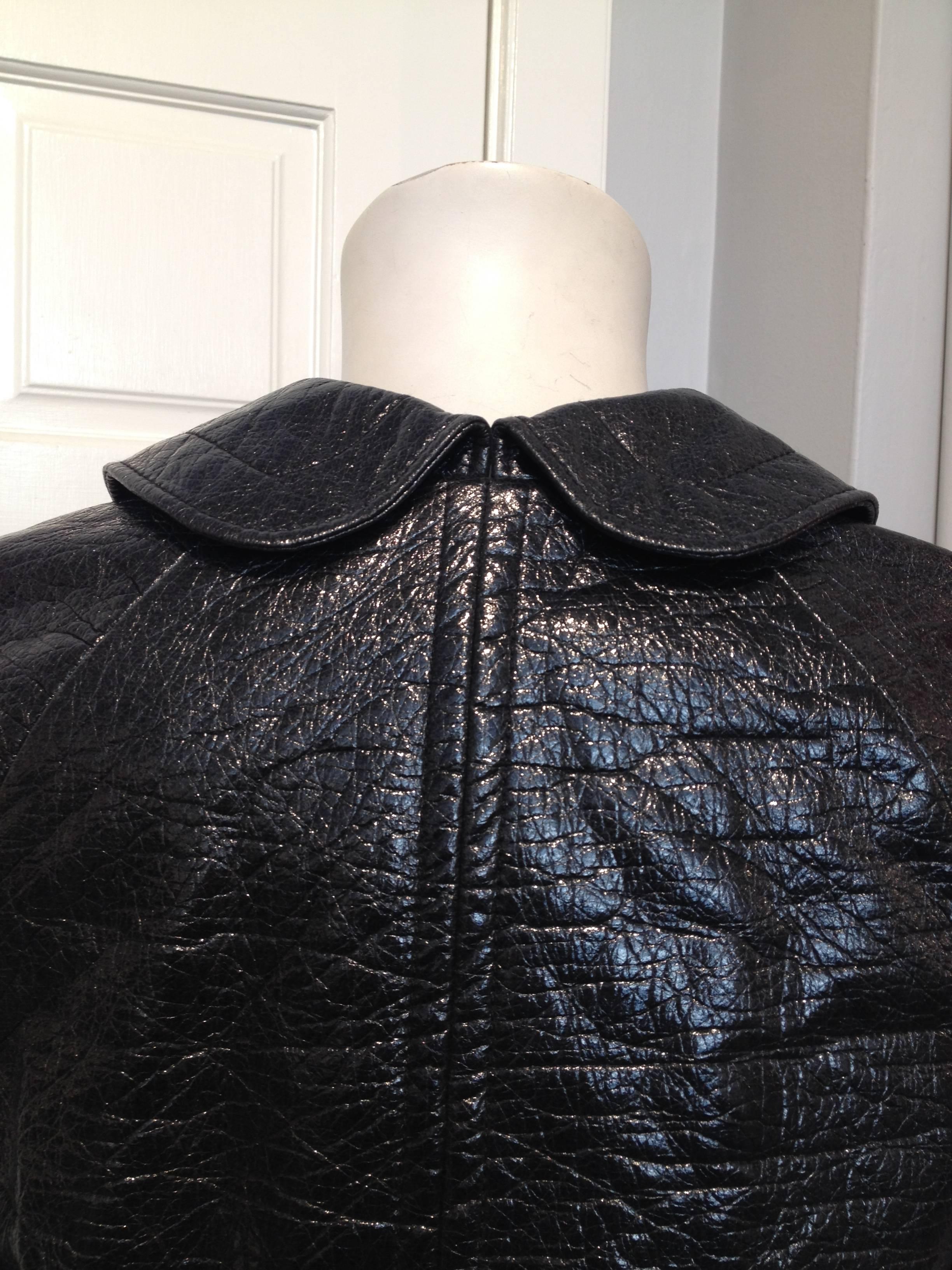 Balenciaga Black Shiny Textured Coat Size 36 (4) 2