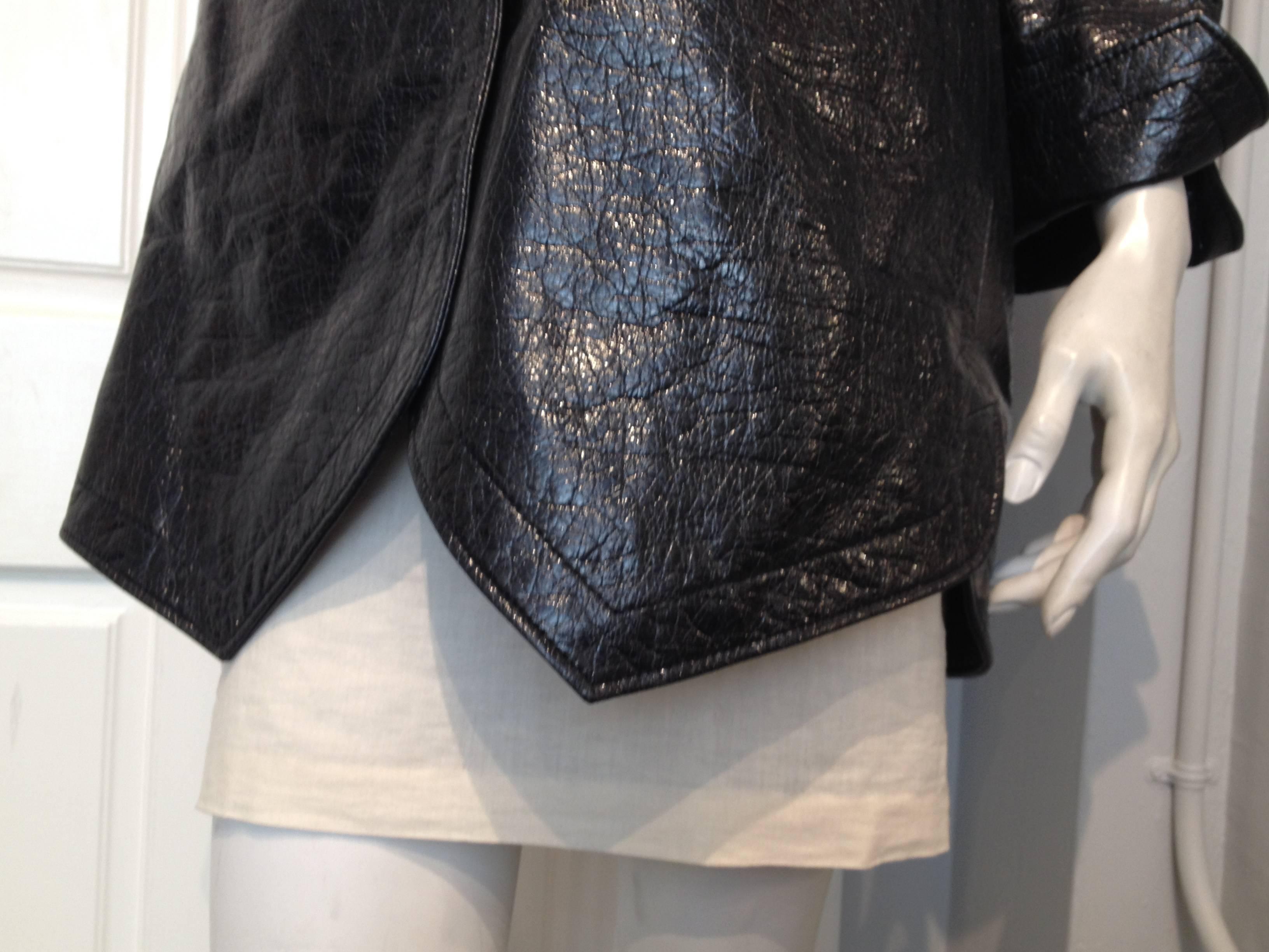 Balenciaga Black Shiny Textured Coat Size 36 (4) 4