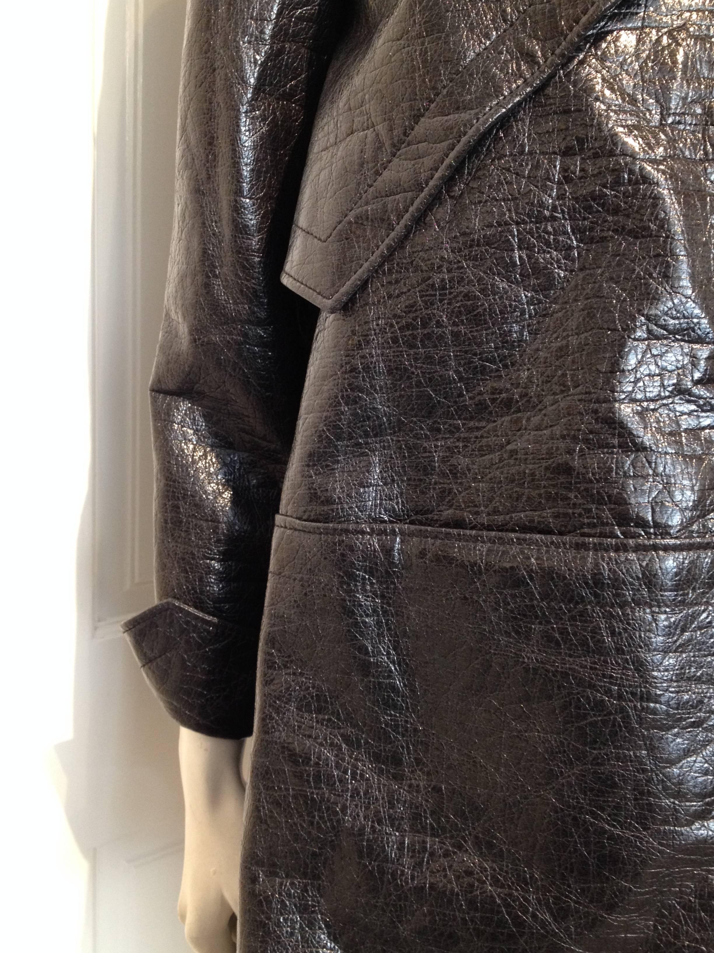 Balenciaga Black Shiny Textured Coat Size 36 (4) 3