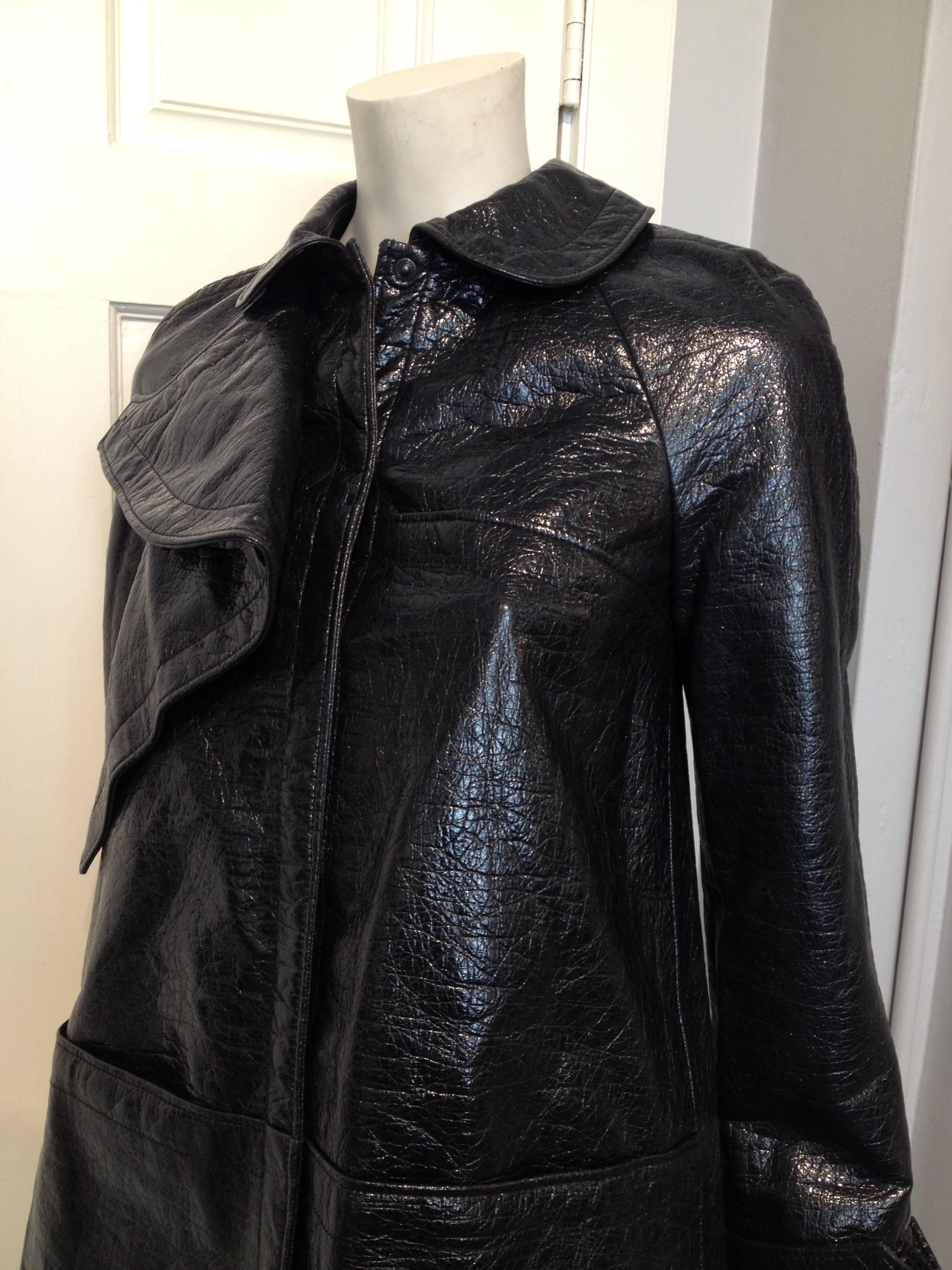 Balenciaga Black Shiny Textured Coat Size 36 (4) 1