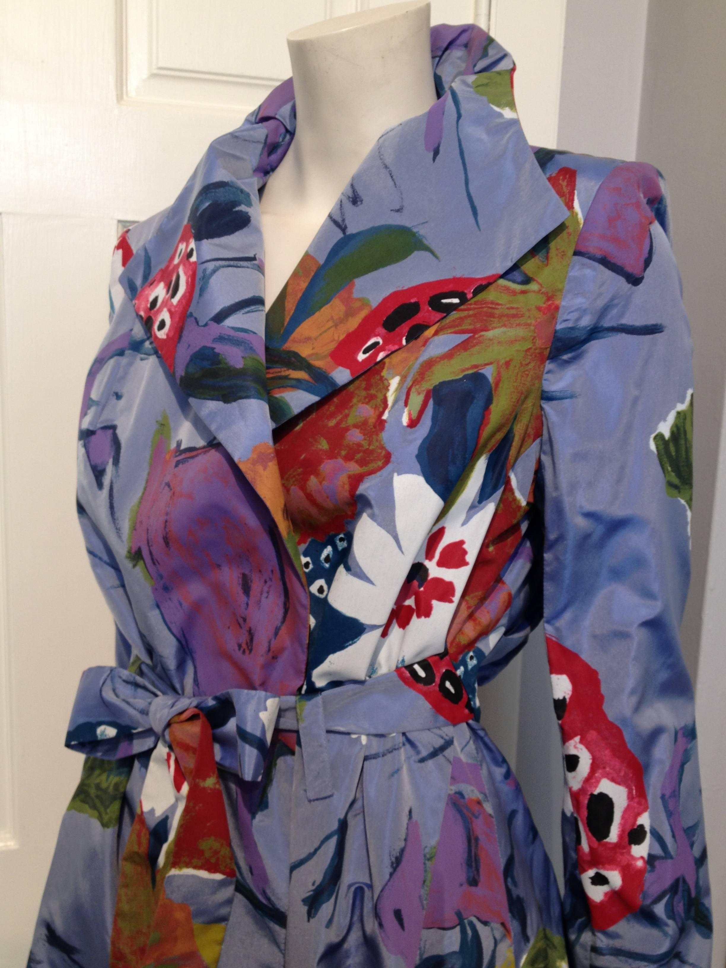Women's Christian Lacroix Periwinkle Blue Multicolored Taffeta Coat Size 44 (12)
