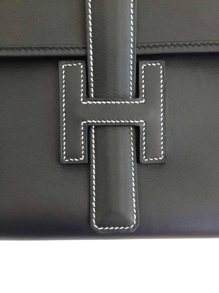 Hermes Black Leather Clutch In Excellent Condition For Sale In San Francisco, CA