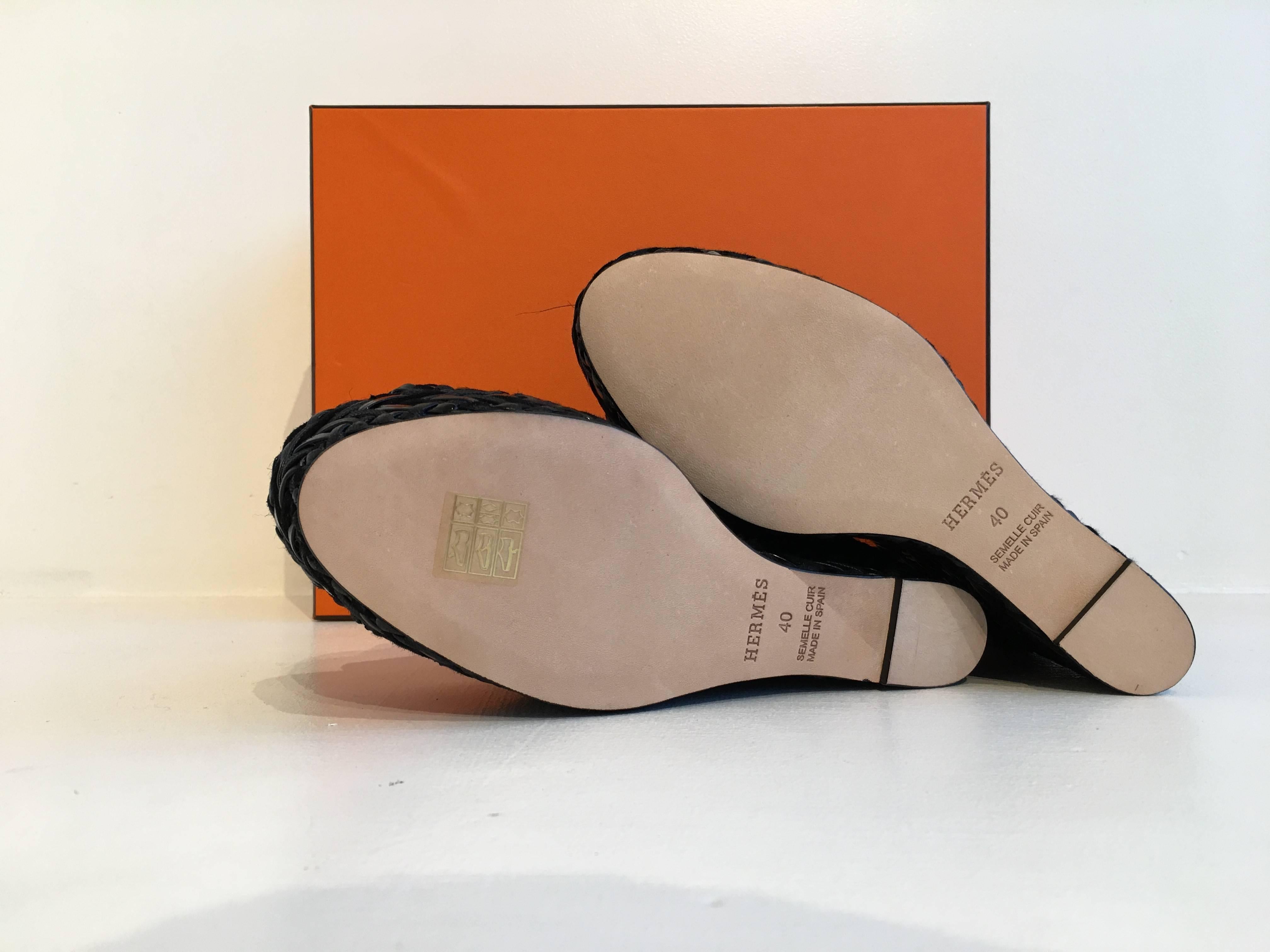 Women's Hermes Black Woven Wedges size 40