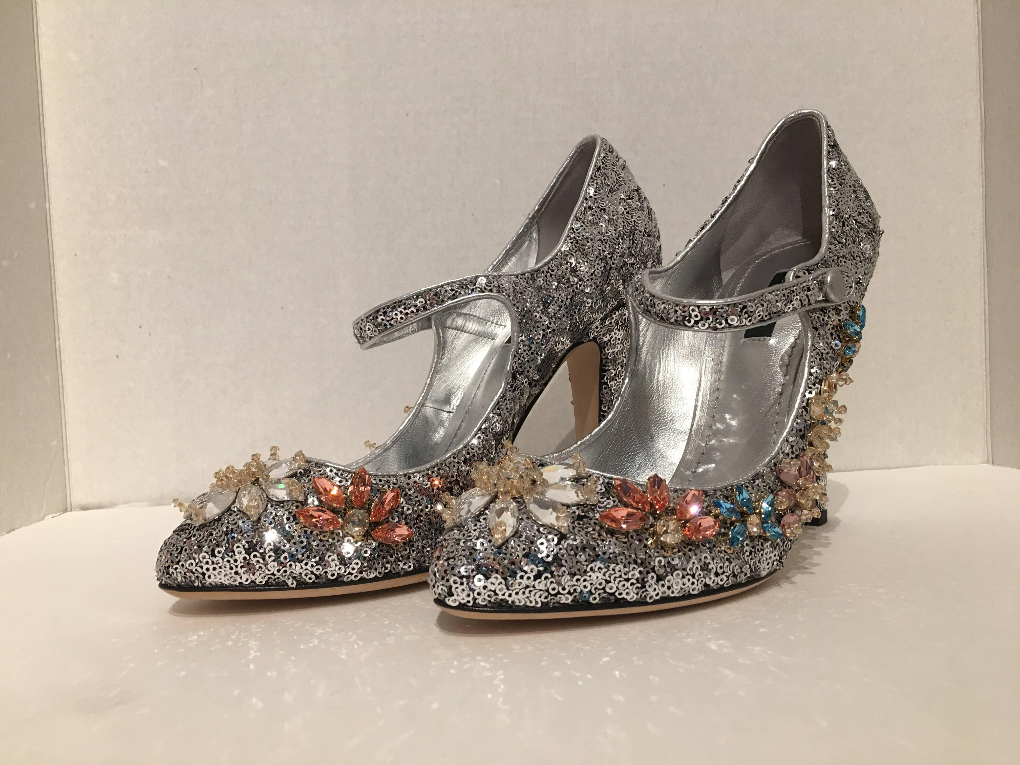 Dolce and Gabbana Sequined Mary Janes (50) In New Condition In San Francisco, CA