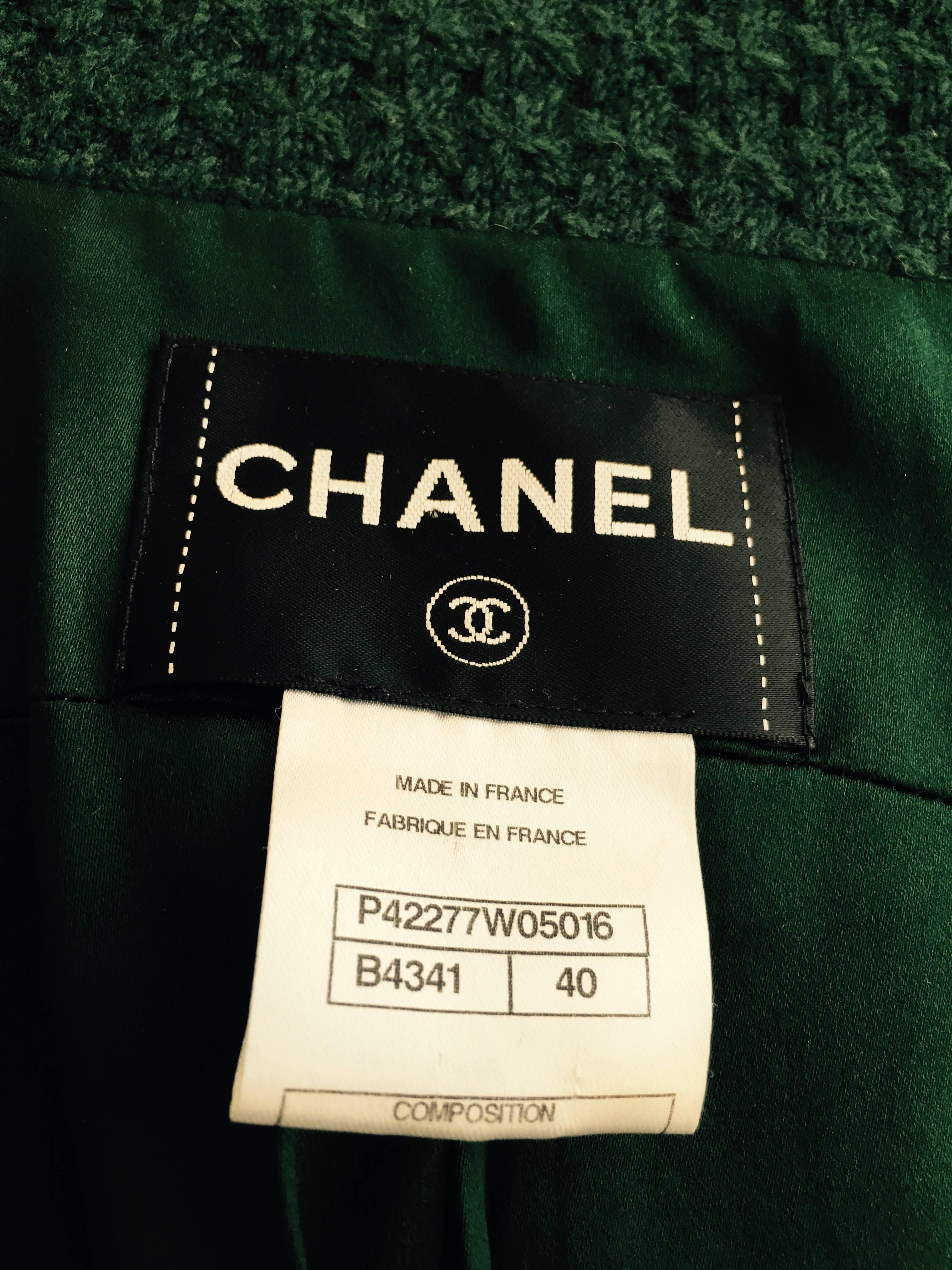 Chanel Forest Green Double-breasted Jacket With White Accents Sz  4