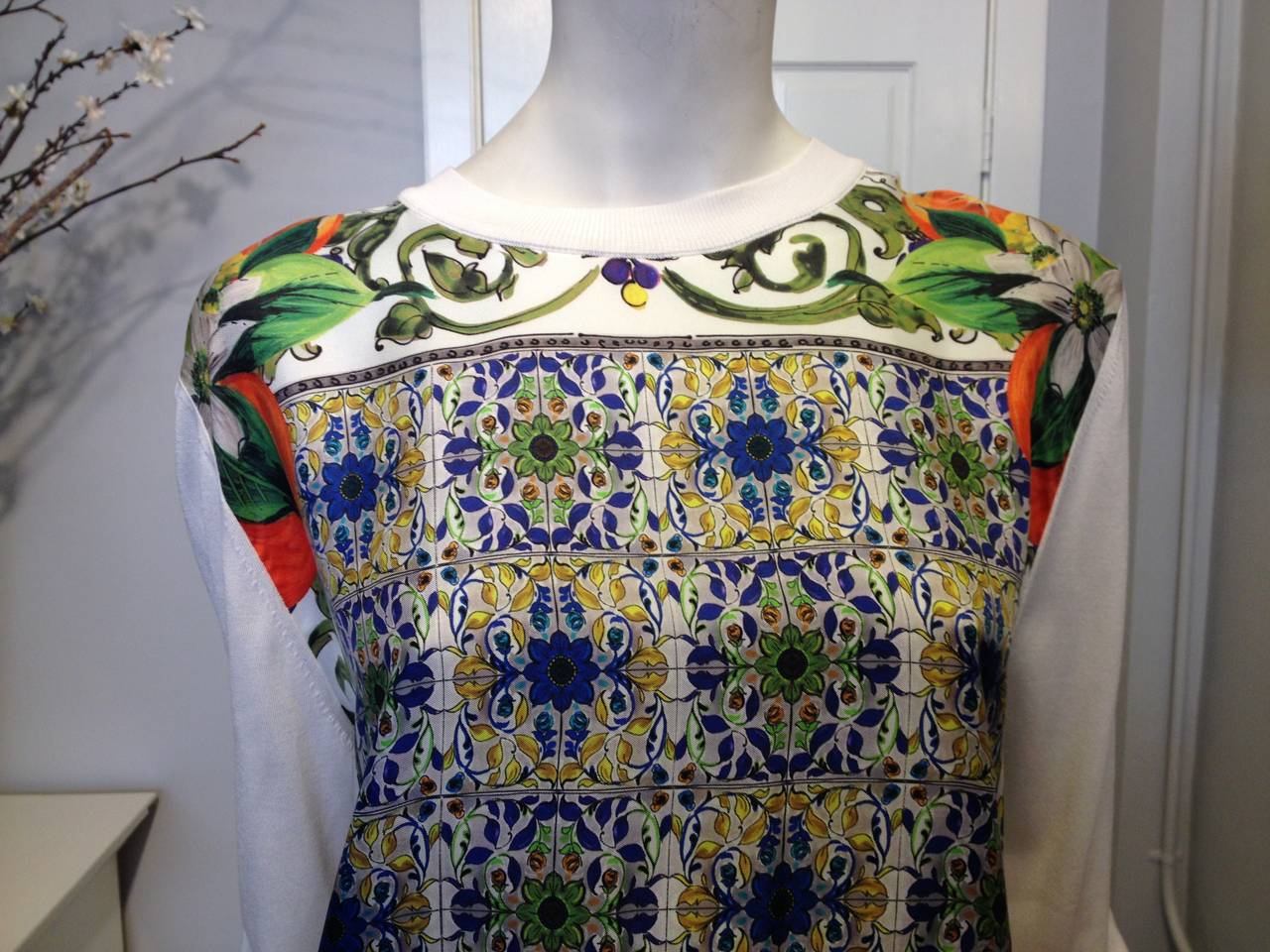 Women's Dolce & Gabbana White Sweater with Silk Panel
