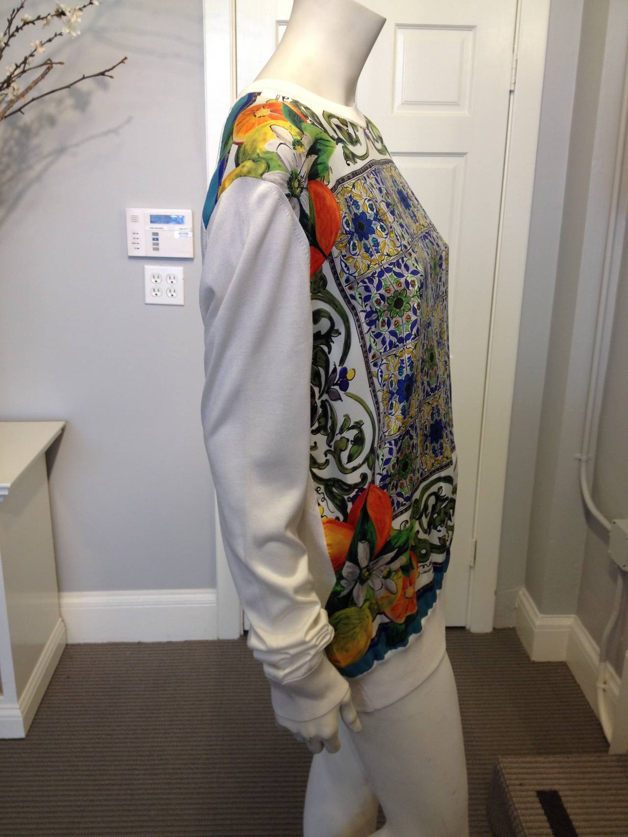 Dolce & Gabbana White Sweater with Silk Panel 1