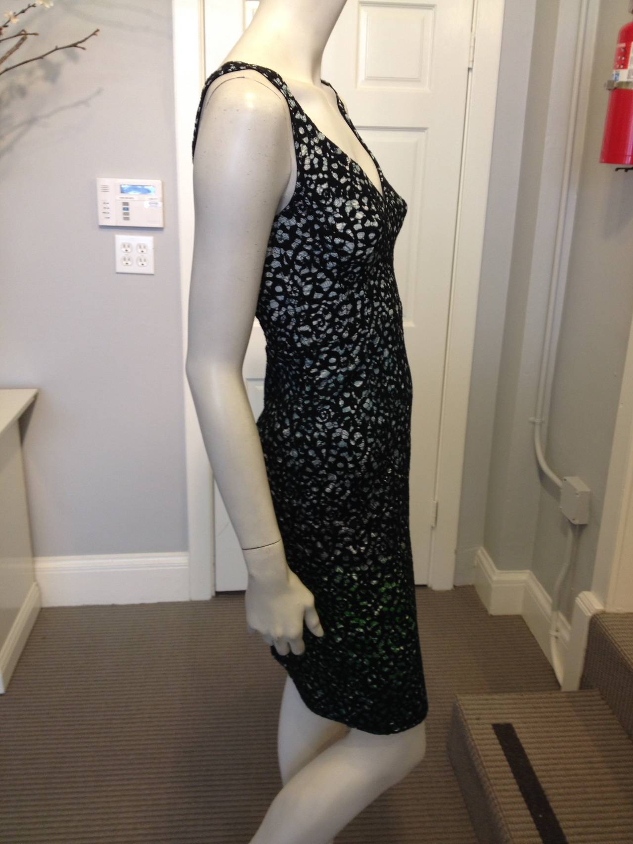 Missoni Green and Blue Knit Dress with Black Lace Overlay In New Condition In San Francisco, CA
