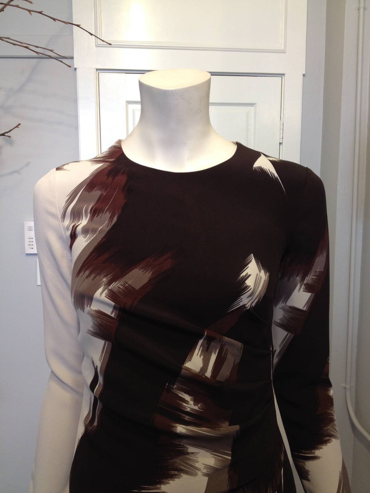 Gucci Cream Dress with Brown Brushstroke Pattern In Excellent Condition In San Francisco, CA