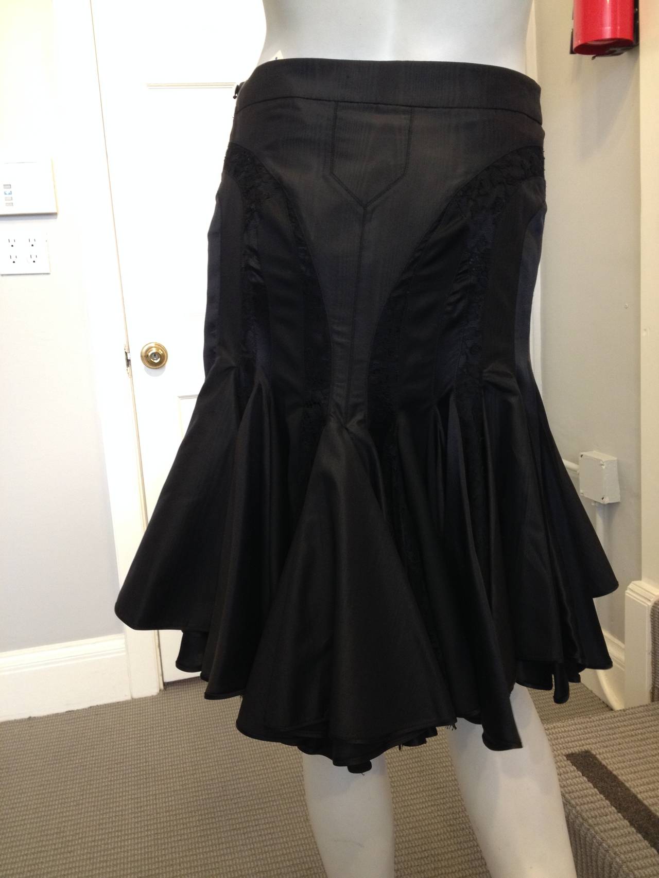Alexander McQueen Black Flared Skirt with Lace Insets In Excellent Condition In San Francisco, CA