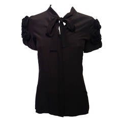 Fendi Black Silk Blouse with Braided Shoulders