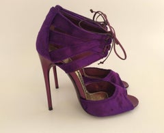 Tom Ford Violet Velvet Evening Sandals With Metallic Magenta Leather Heel Sz38.5
