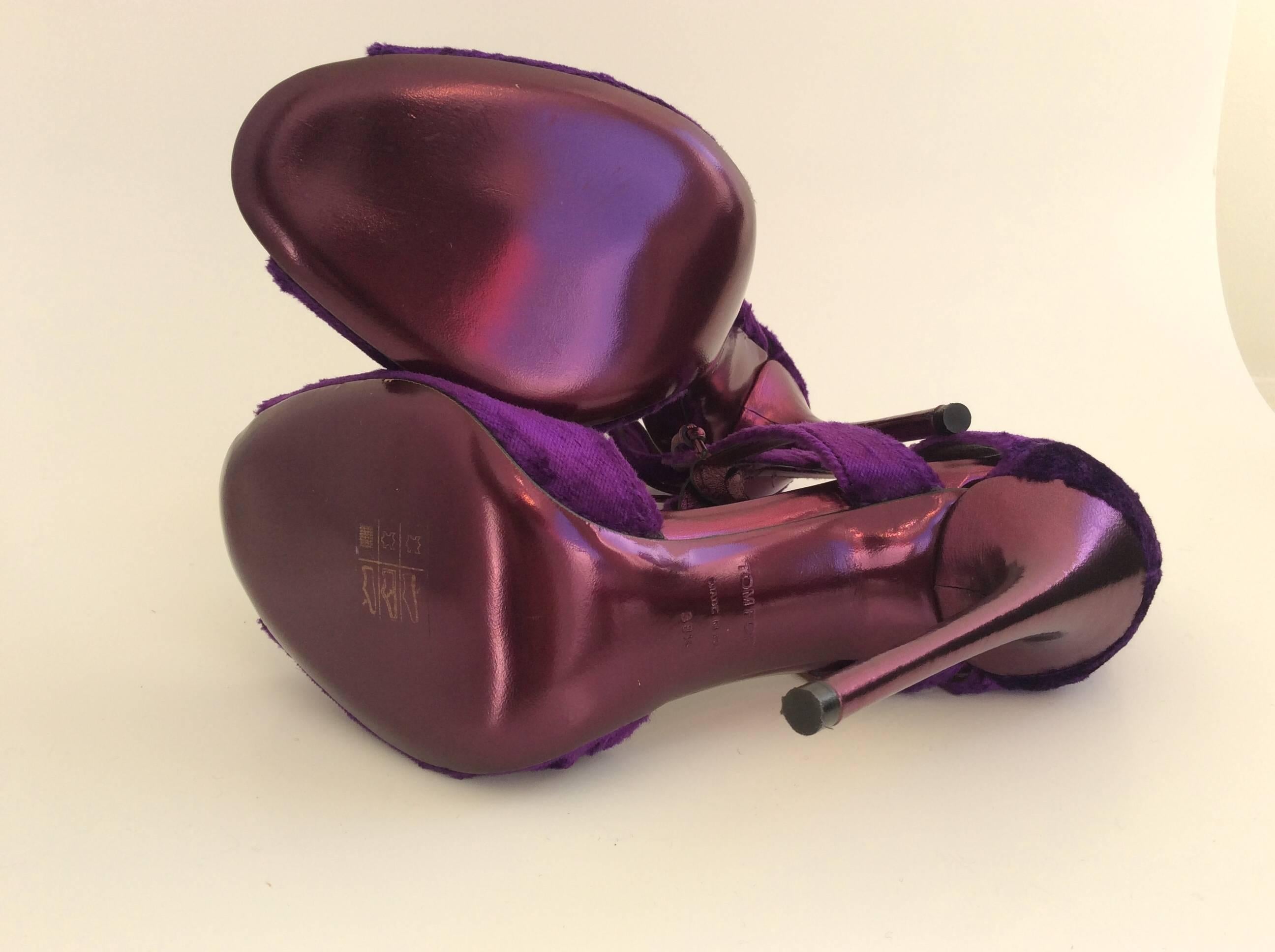 Purple Tom Ford Violet Velvet Evening Sandals With Metallic Magenta Leather Heel Sz38.5 For Sale