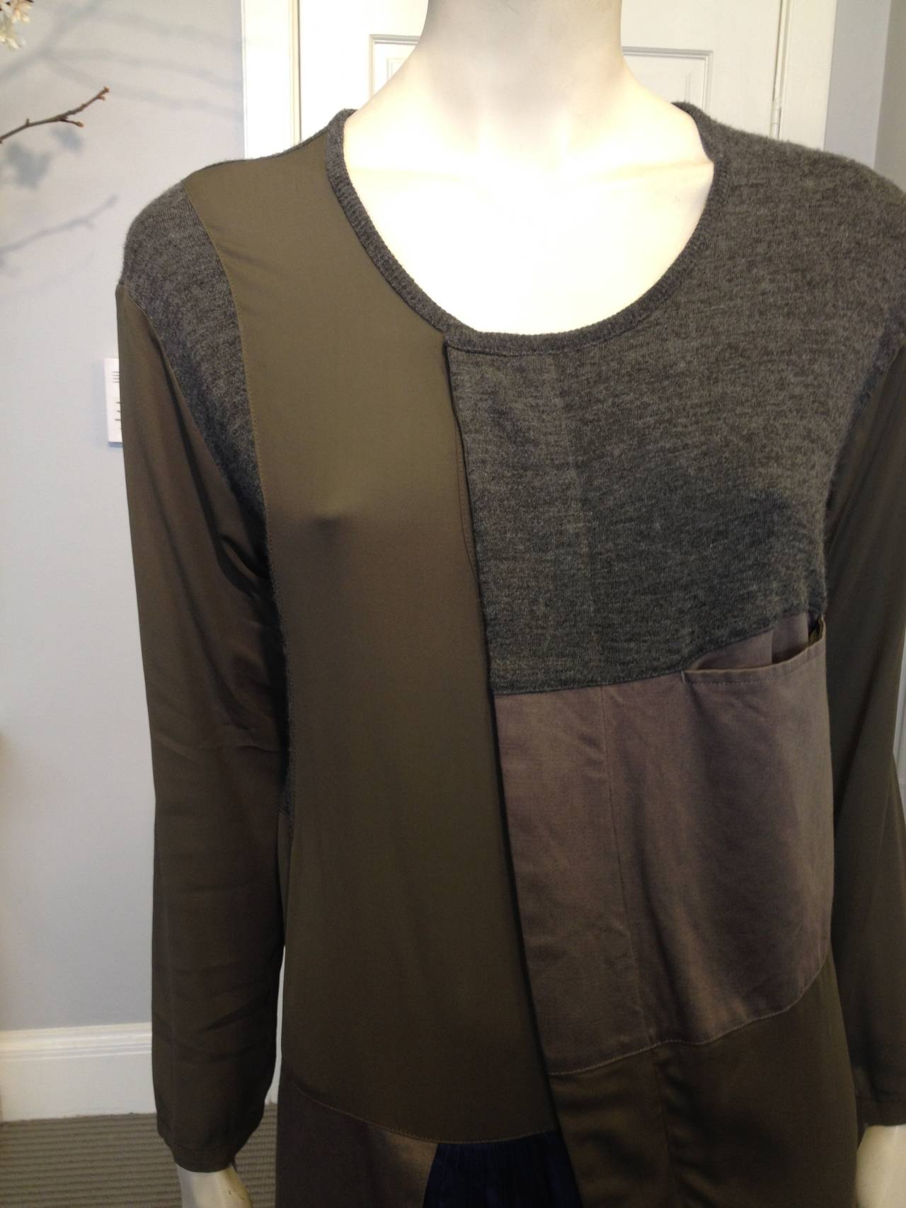 Zucca Olive and Grey Paneled Dress In New Condition In San Francisco, CA