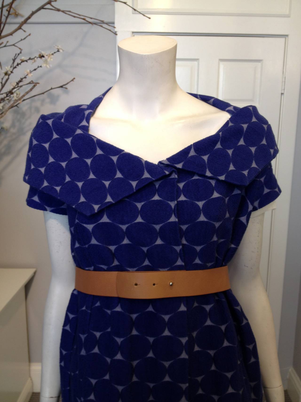 Marni Blue Dotted Coat with Belt In Excellent Condition In San Francisco, CA