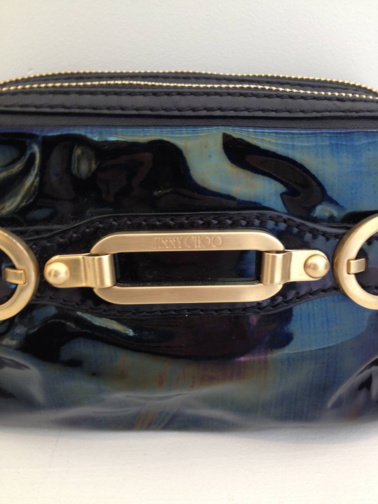 Women's Jimmy Choo Black Patent Purse with Gold Chain