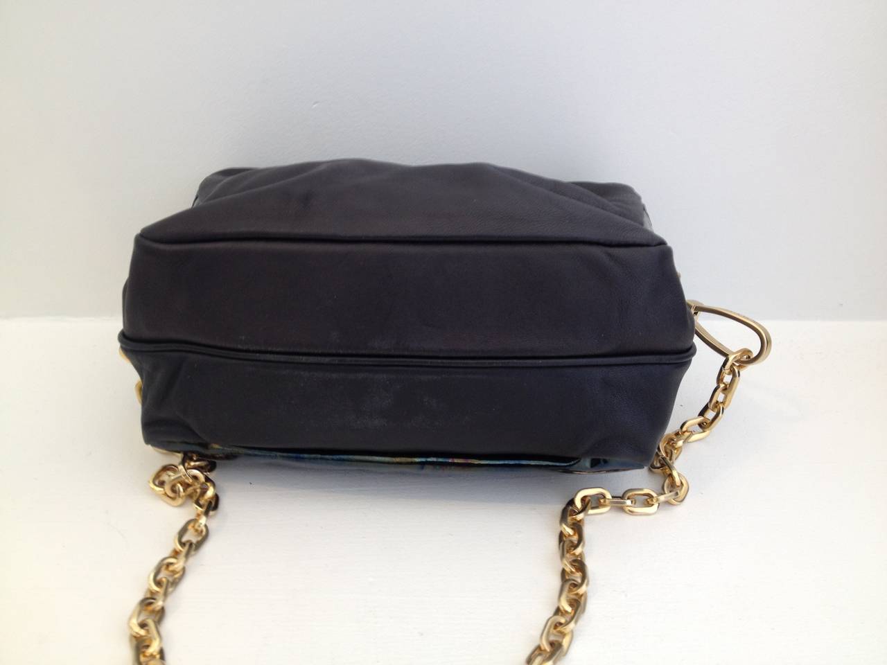 Jimmy Choo Black Patent Purse with Gold Chain In Excellent Condition In San Francisco, CA