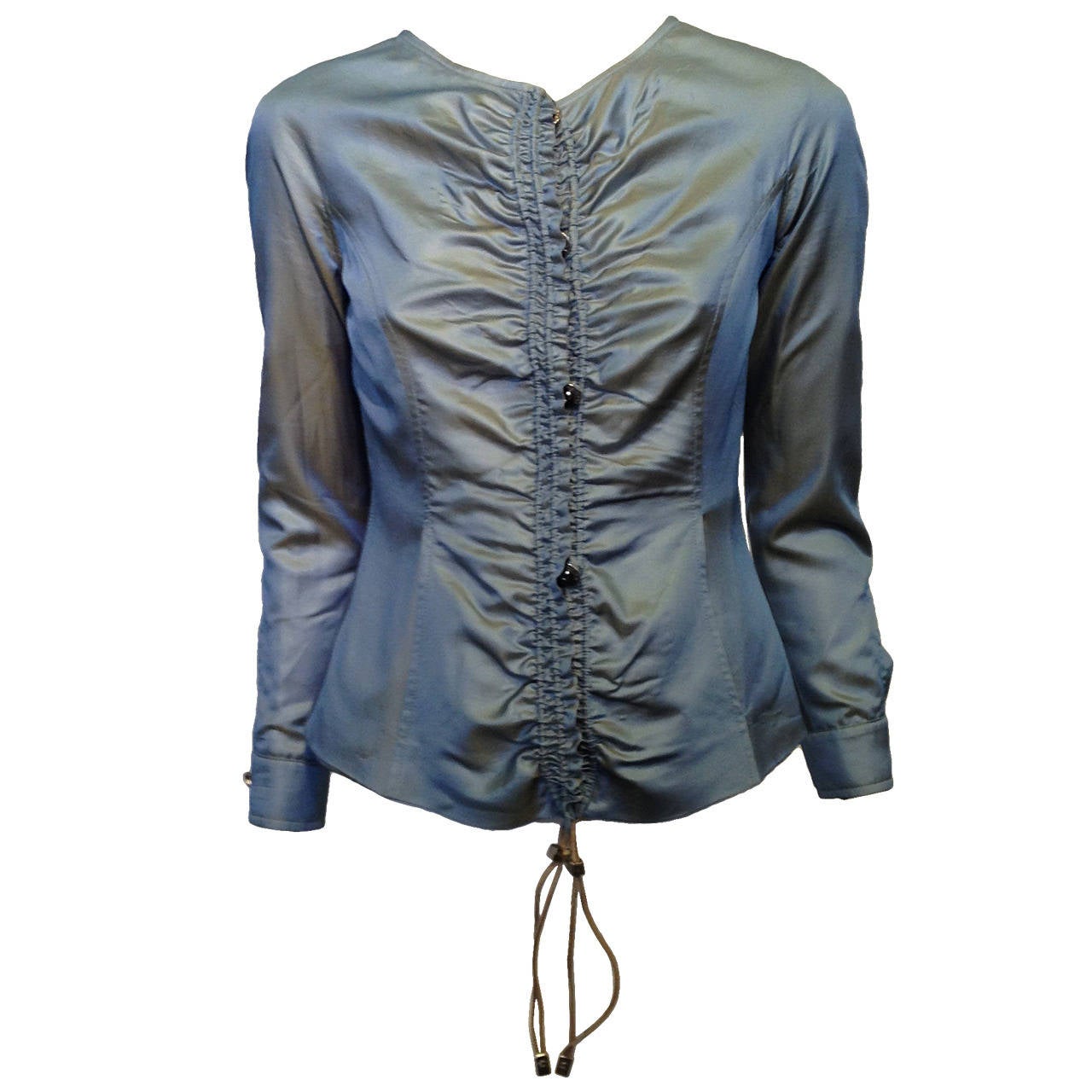 Gianfranco Ferre Blue Iridescent Ruched Jacket