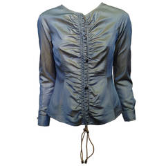 Gianfranco Ferre Blue Iridescent Ruched Jacket