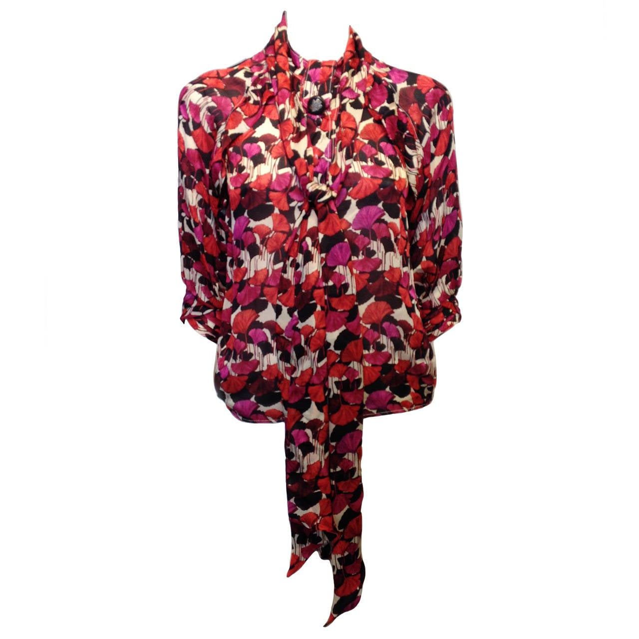 Gucci Magenta and Orange Ginkgo Leaf Blouse