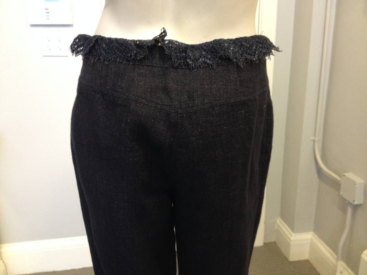 Chanel Navy Denim Flared Jeans with Lace Trim In Excellent Condition In San Francisco, CA
