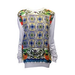 Dolce & Gabbana White Sweater with Silk Panel
