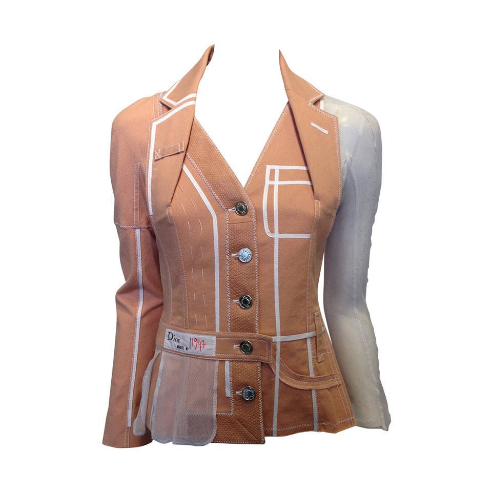 Christian Dior Peach Denim Jacket with White Mesh Insets For Sale