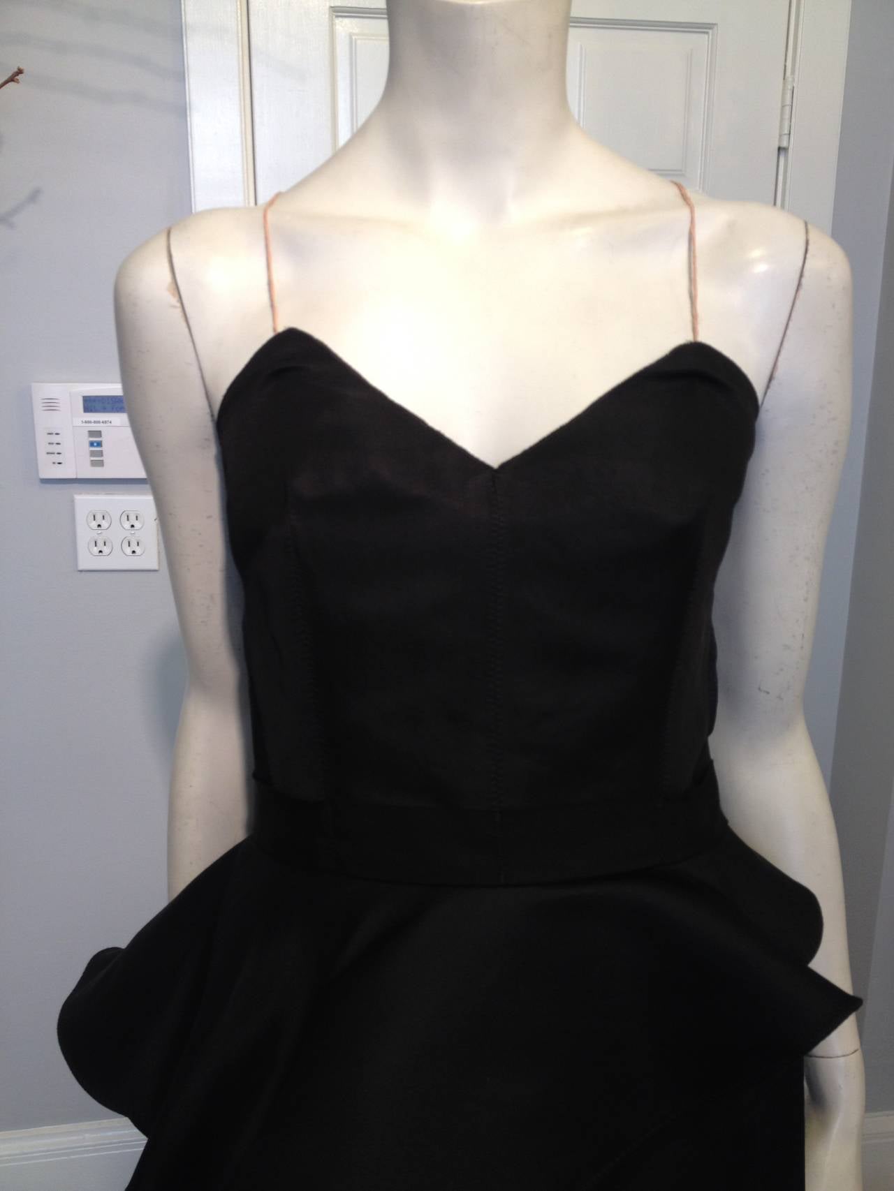 Lanvin Black Silk Cocktail Dress with Peplum In Excellent Condition For Sale In San Francisco, CA