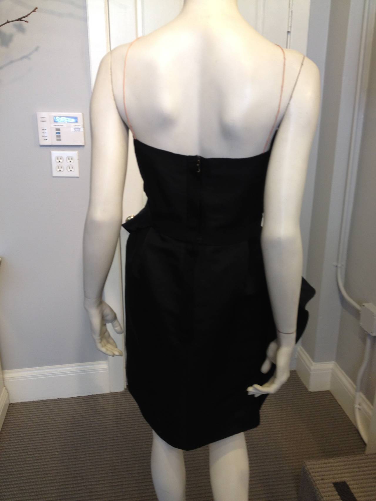 Lanvin Black Silk Cocktail Dress with Peplum For Sale 1