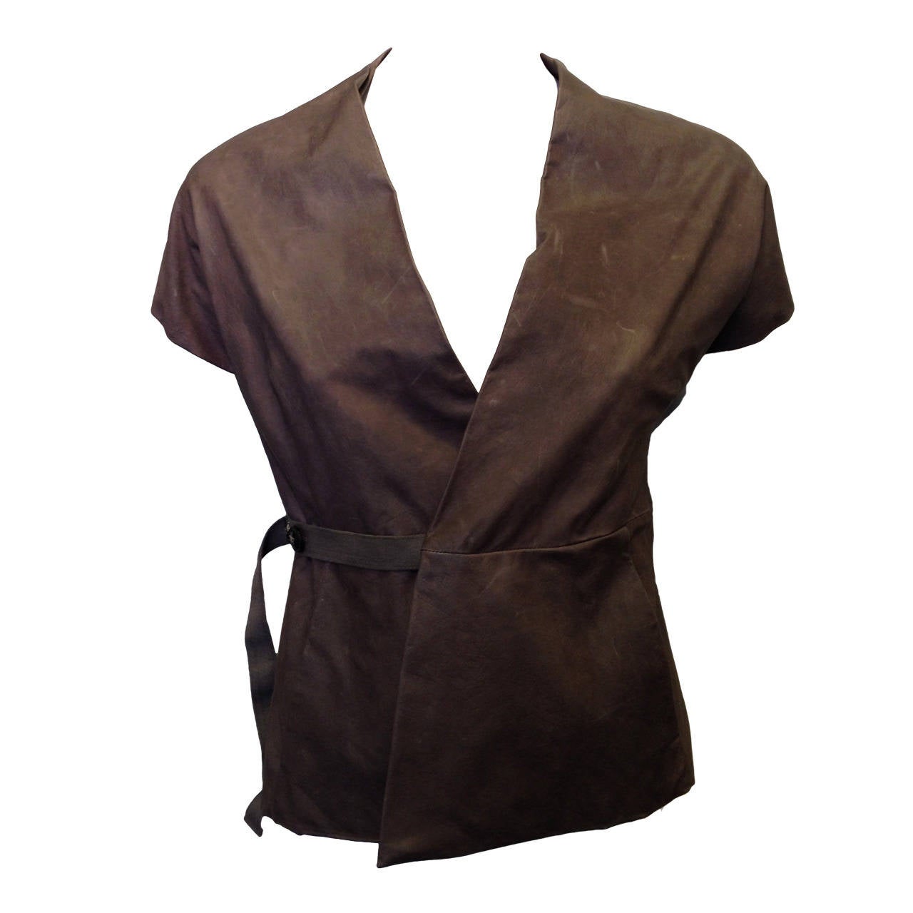 Rick Owens Brown Leather Wrap Vest